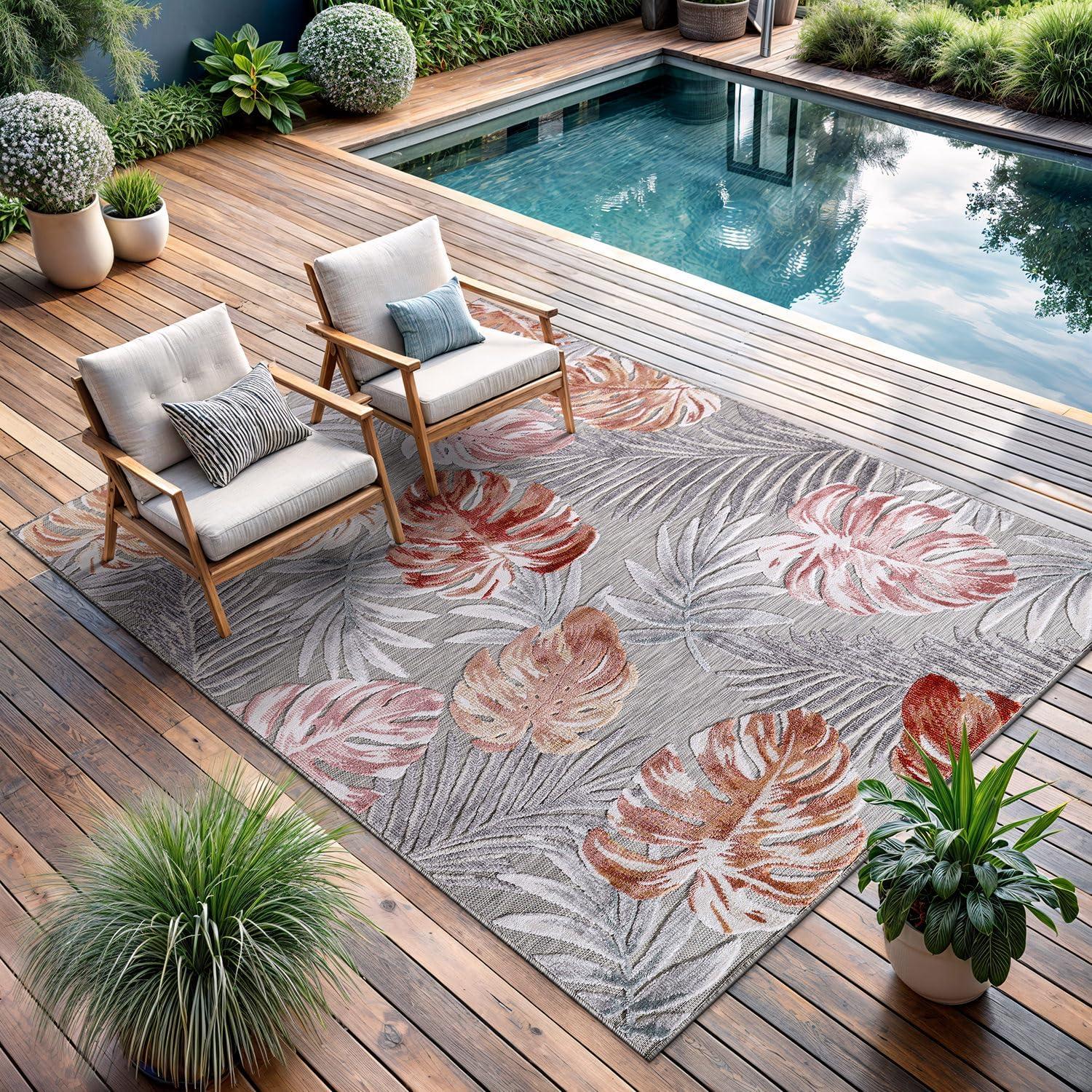 image:imageCAMILSON Indoor Outdoor Rug Navy 710x10 Leaf Tropical Botanical Area Rugs for Indoor and Outdoor patios EasyCleaning NonShedding Living Room Garden and Kitchen Washable Outside Carpet 8x103002 Multi Color