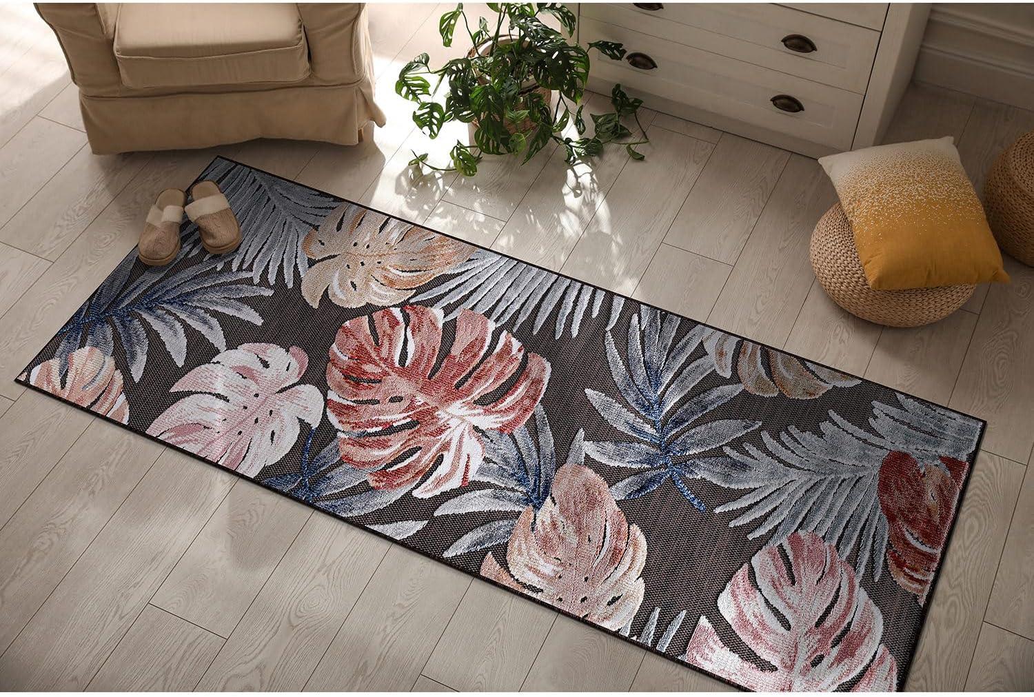 image:imageCAMILSON Indoor Outdoor Rug Navy 710x10 Leaf Tropical Botanical Area Rugs for Indoor and Outdoor patios EasyCleaning NonShedding Living Room Garden and Kitchen Washable Outside Carpet 8x103002 Brown