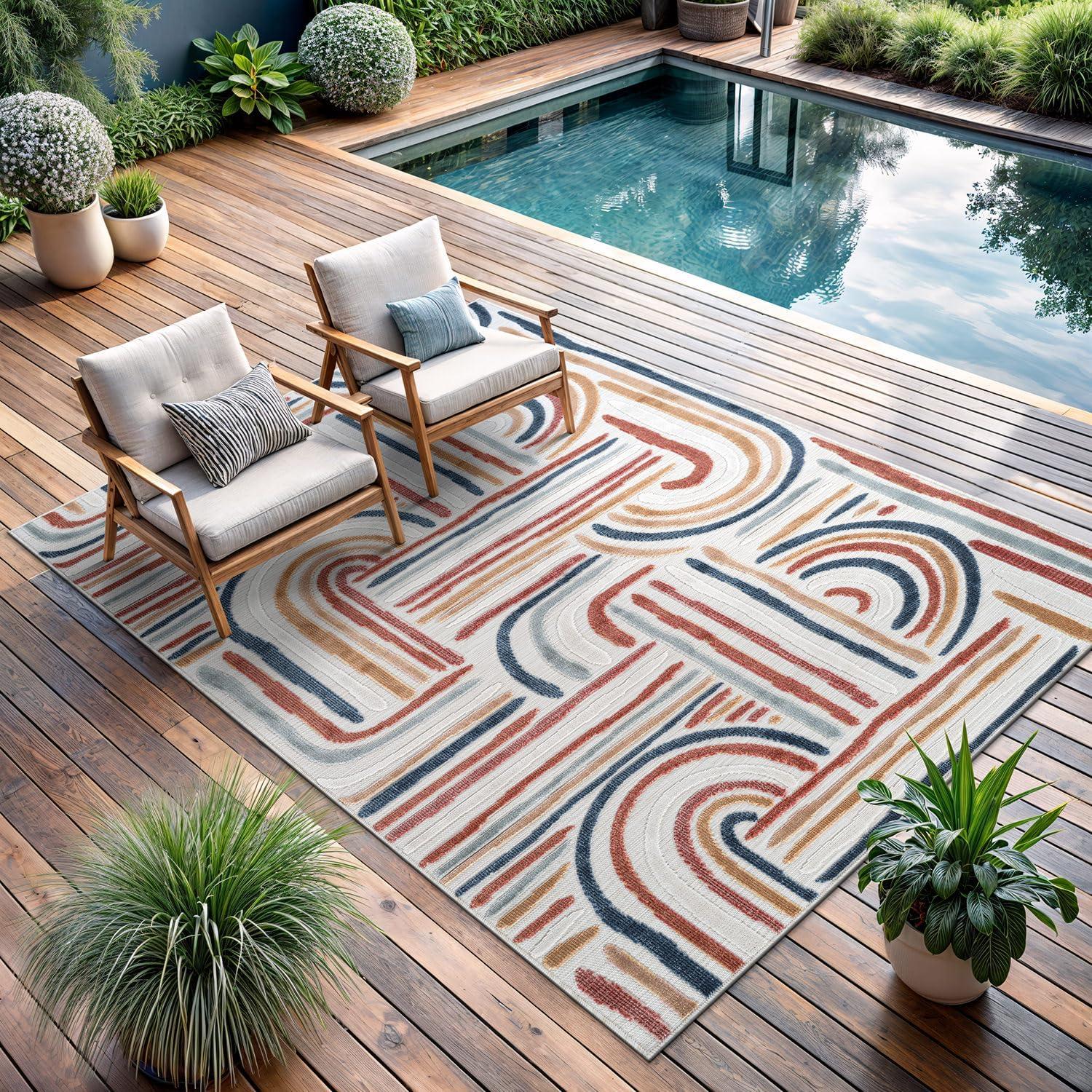 image:imageCAMILSON Indoor Outdoor Rug Navy 710x10 Leaf Tropical Botanical Area Rugs for Indoor and Outdoor patios EasyCleaning NonShedding Living Room Garden and Kitchen Washable Outside Carpet 8x103004 Multicolor