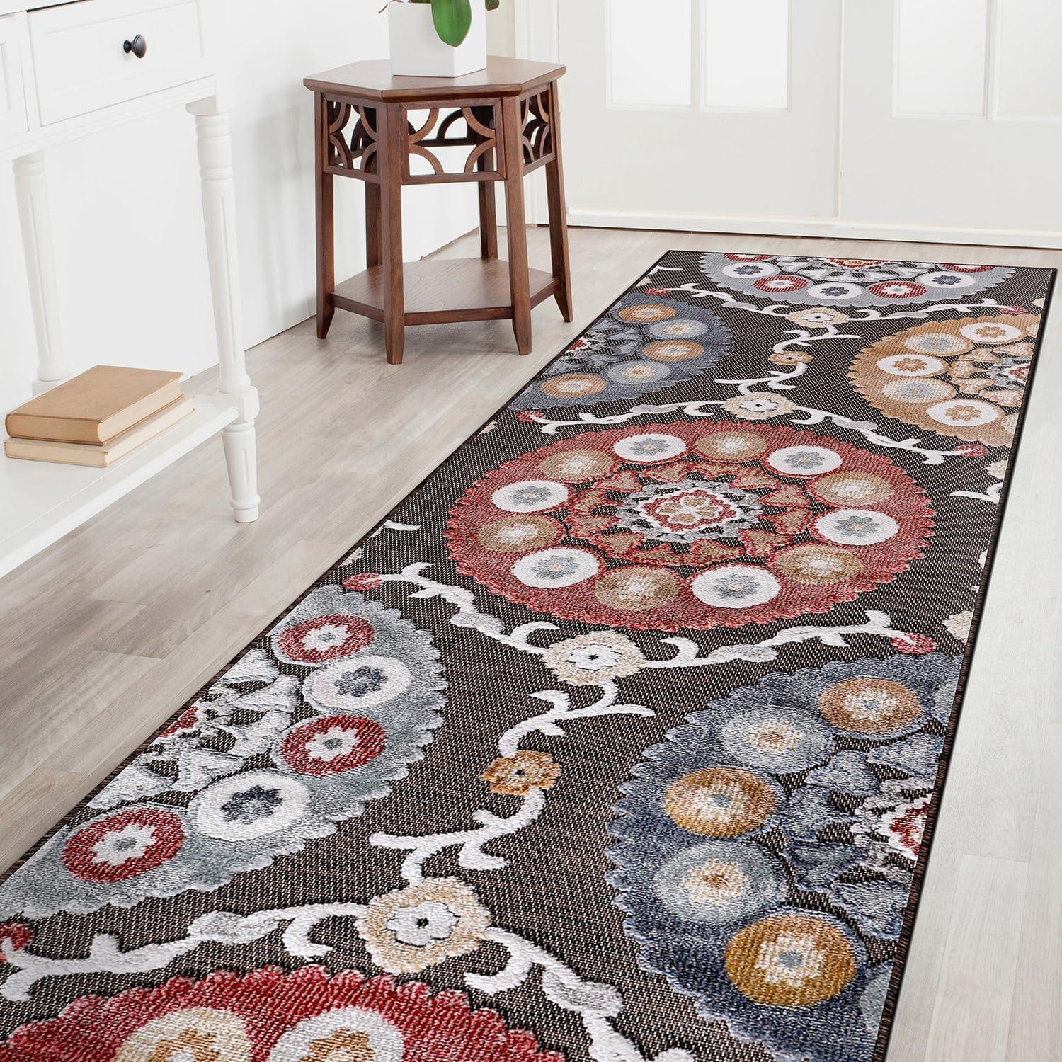 image:imageCAMILSON Indoor Outdoor Rug Navy 710x10 Leaf Tropical Botanical Area Rugs for Indoor and Outdoor patios EasyCleaning NonShedding Living Room Garden and Kitchen Washable Outside Carpet 8x103003 Brown