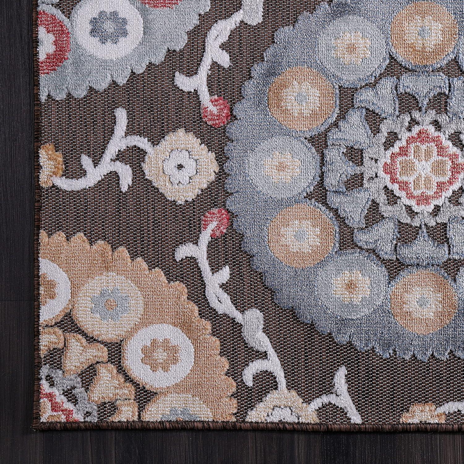 image:imageCAMILSON Indoor Outdoor Rug Navy 710x10 Leaf Tropical Botanical Area Rugs for Indoor and Outdoor patios EasyCleaning NonShedding Living Room Garden and Kitchen Washable Outside Carpet 8x103003 Brown