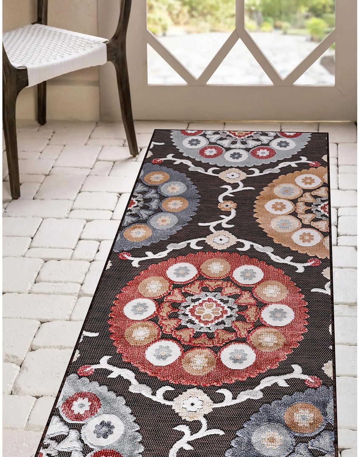 image:imageCAMILSON Indoor Outdoor Rug Navy 710x10 Leaf Tropical Botanical Area Rugs for Indoor and Outdoor patios EasyCleaning NonShedding Living Room Garden and Kitchen Washable Outside Carpet 8x103003 Brown