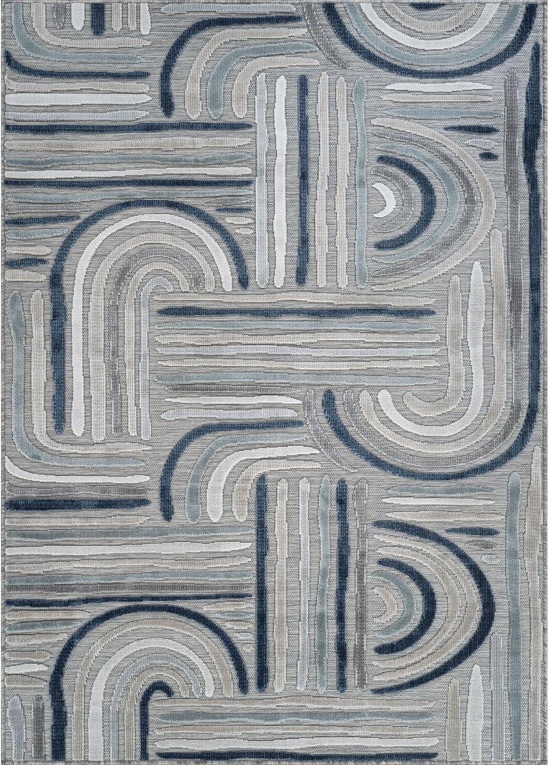 image:imageCAMILSON Indoor Outdoor Rug Navy 710x10 Leaf Tropical Botanical Area Rugs for Indoor and Outdoor patios EasyCleaning NonShedding Living Room Garden and Kitchen Washable Outside Carpet 8x103004 Blue