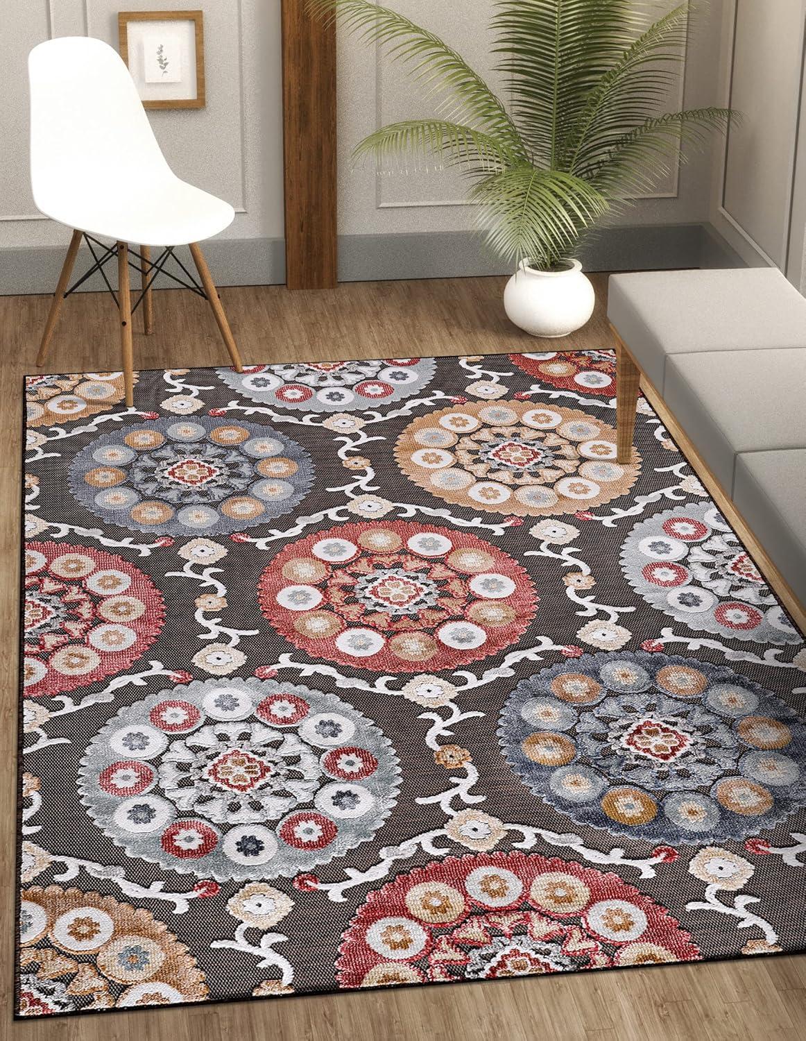 image:imageCAMILSON Indoor Outdoor Rug Navy 710x10 Leaf Tropical Botanical Area Rugs for Indoor and Outdoor patios EasyCleaning NonShedding Living Room Garden and Kitchen Washable Outside Carpet 8x103003 Brown