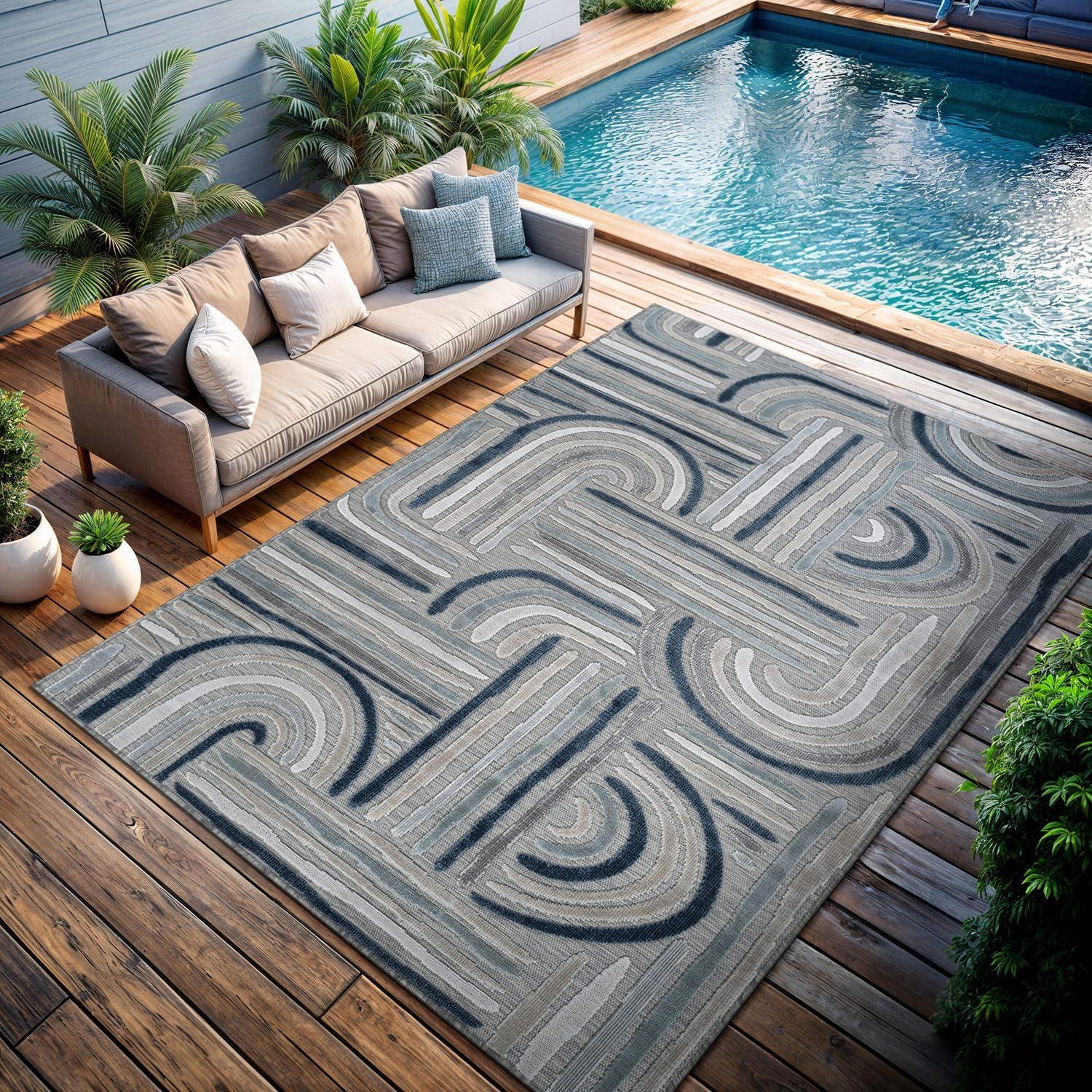 image:imageCAMILSON Indoor Outdoor Rug Navy 710x10 Leaf Tropical Botanical Area Rugs for Indoor and Outdoor patios EasyCleaning NonShedding Living Room Garden and Kitchen Washable Outside Carpet 8x103004 Blue