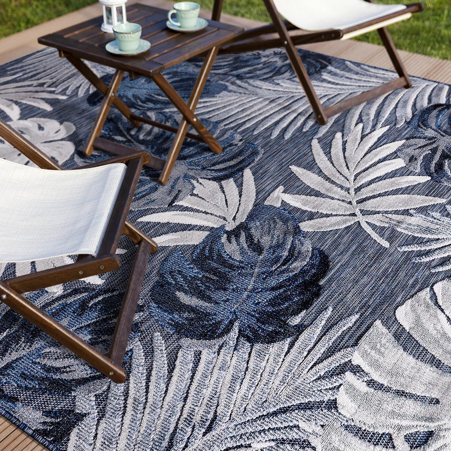 image:imageCAMILSON Indoor Outdoor Rug Navy 710x10 Leaf Tropical Botanical Area Rugs for Indoor and Outdoor patios EasyCleaning NonShedding Living Room Garden and Kitchen Washable Outside Carpet 8x103002 Navy