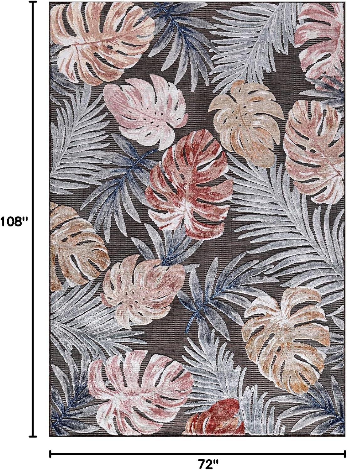 image:imageCAMILSON Indoor Outdoor Rug Navy 710x10 Leaf Tropical Botanical Area Rugs for Indoor and Outdoor patios EasyCleaning NonShedding Living Room Garden and Kitchen Washable Outside Carpet 8x103002 Brown