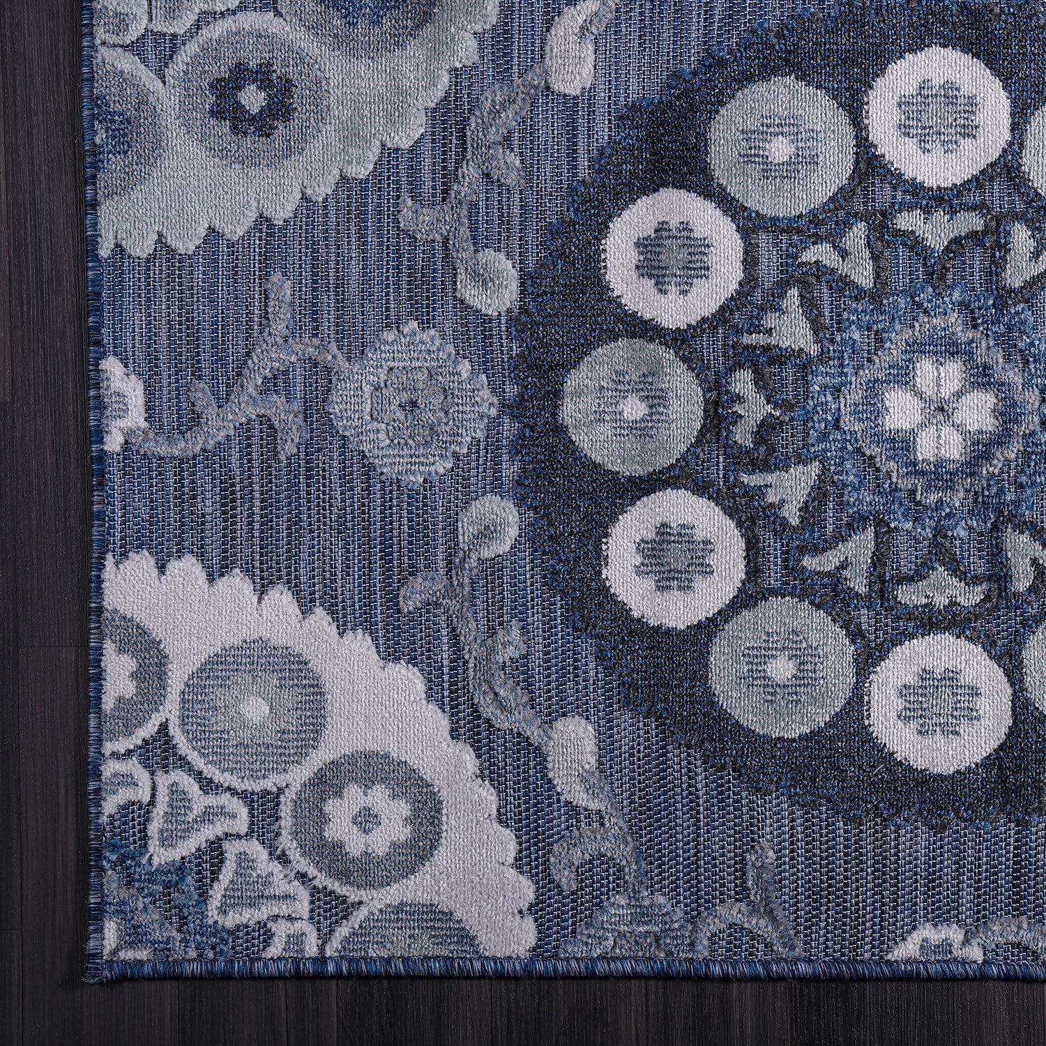 image:imageCAMILSON Indoor Outdoor Rug Navy 710x10 Leaf Tropical Botanical Area Rugs for Indoor and Outdoor patios EasyCleaning NonShedding Living Room Garden and Kitchen Washable Outside Carpet 8x103003 Navy
