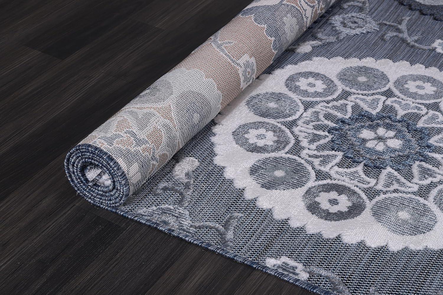 image:imageCAMILSON Indoor Outdoor Rug Navy 710x10 Leaf Tropical Botanical Area Rugs for Indoor and Outdoor patios EasyCleaning NonShedding Living Room Garden and Kitchen Washable Outside Carpet 8x103003 Navy