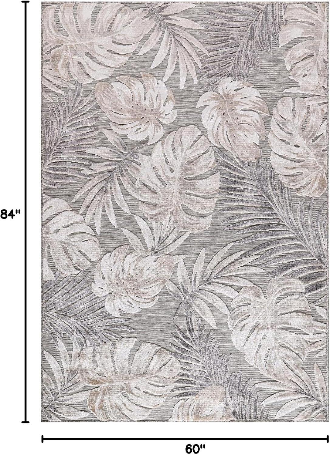 image:imageCAMILSON Indoor Outdoor Rug Navy 710x10 Leaf Tropical Botanical Area Rugs for Indoor and Outdoor patios EasyCleaning NonShedding Living Room Garden and Kitchen Washable Outside Carpet 8x103002 Beige