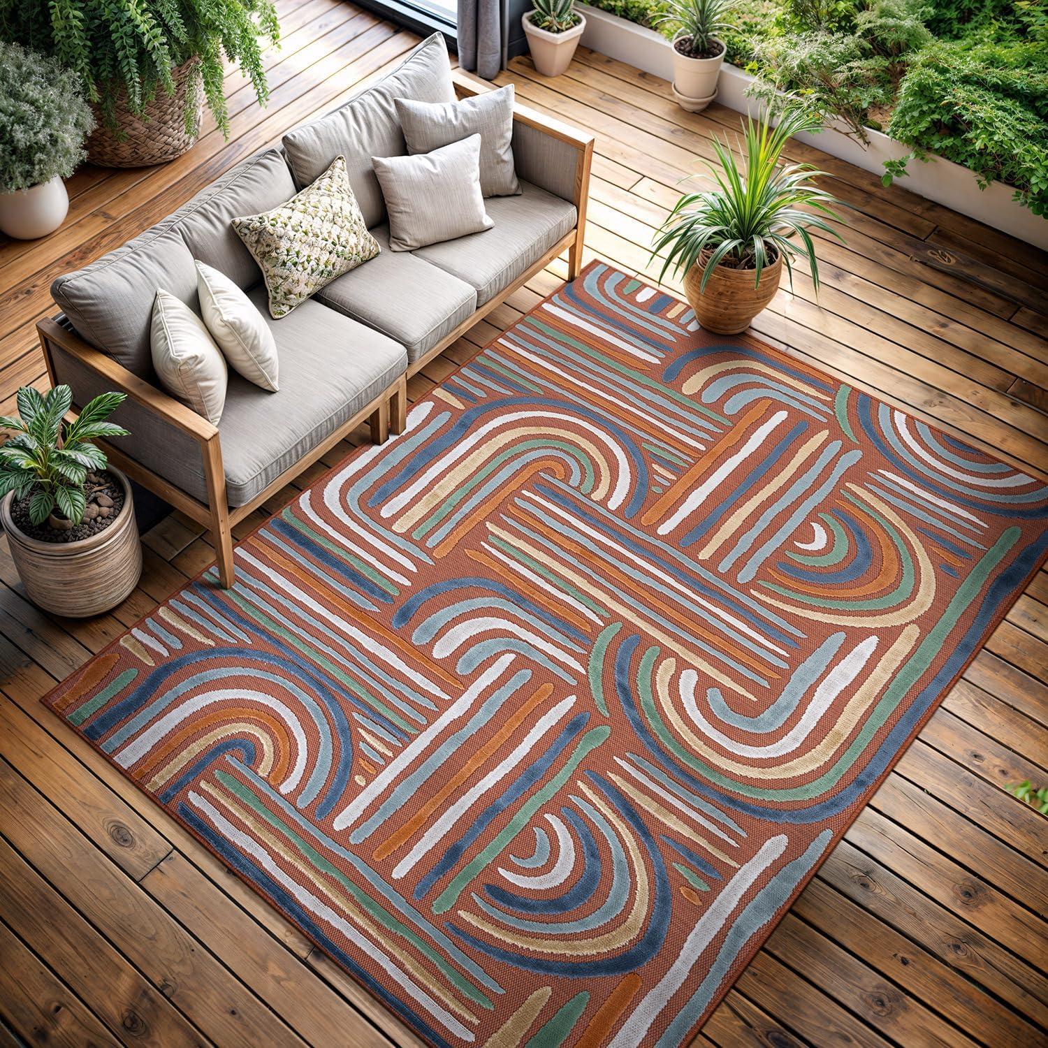 image:imageCAMILSON Indoor Outdoor Rug Navy 710x10 Leaf Tropical Botanical Area Rugs for Indoor and Outdoor patios EasyCleaning NonShedding Living Room Garden and Kitchen Washable Outside Carpet 8x103004 Orange