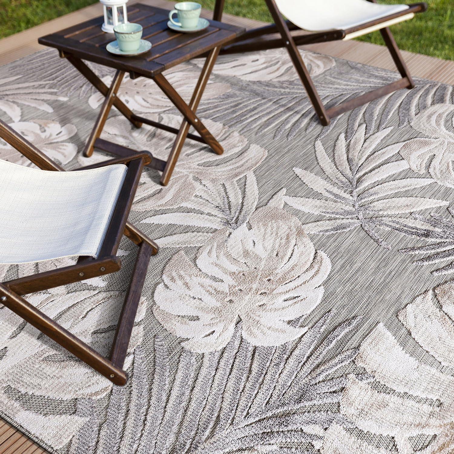 image:imageCAMILSON Indoor Outdoor Rug Navy 710x10 Leaf Tropical Botanical Area Rugs for Indoor and Outdoor patios EasyCleaning NonShedding Living Room Garden and Kitchen Washable Outside Carpet 8x103002 Beige