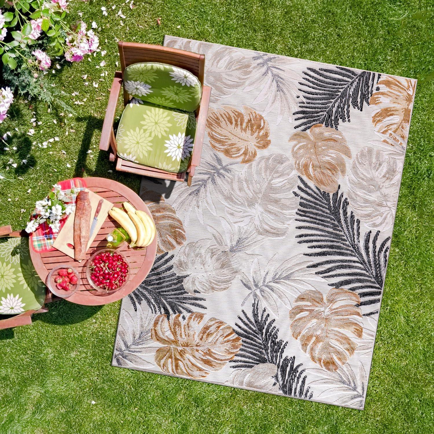 image:imageCAMILSON Indoor Outdoor Rug Navy 710x10 Leaf Tropical Botanical Area Rugs for Indoor and Outdoor patios EasyCleaning NonShedding Living Room Garden and Kitchen Washable Outside Carpet 8x103002 Yellow