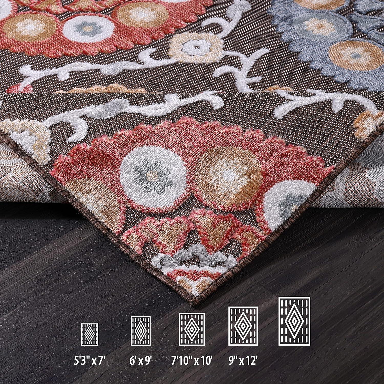 image:imageCAMILSON Indoor Outdoor Rug Navy 710x10 Leaf Tropical Botanical Area Rugs for Indoor and Outdoor patios EasyCleaning NonShedding Living Room Garden and Kitchen Washable Outside Carpet 8x103003 Brown