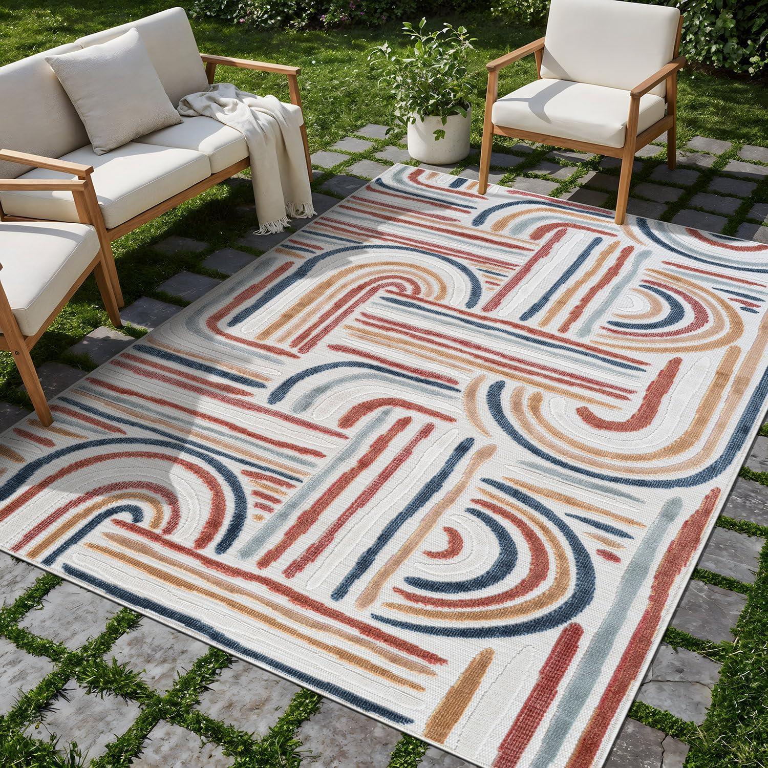 image:imageCAMILSON Indoor Outdoor Rug Navy 710x10 Leaf Tropical Botanical Area Rugs for Indoor and Outdoor patios EasyCleaning NonShedding Living Room Garden and Kitchen Washable Outside Carpet 8x103004 Multicolor