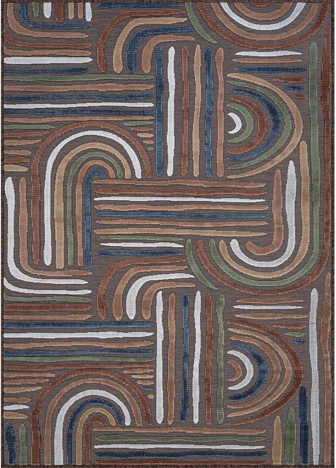 image:imageCAMILSON Indoor Outdoor Rug Navy 710x10 Leaf Tropical Botanical Area Rugs for Indoor and Outdoor patios EasyCleaning NonShedding Living Room Garden and Kitchen Washable Outside Carpet 8x103004 Brown