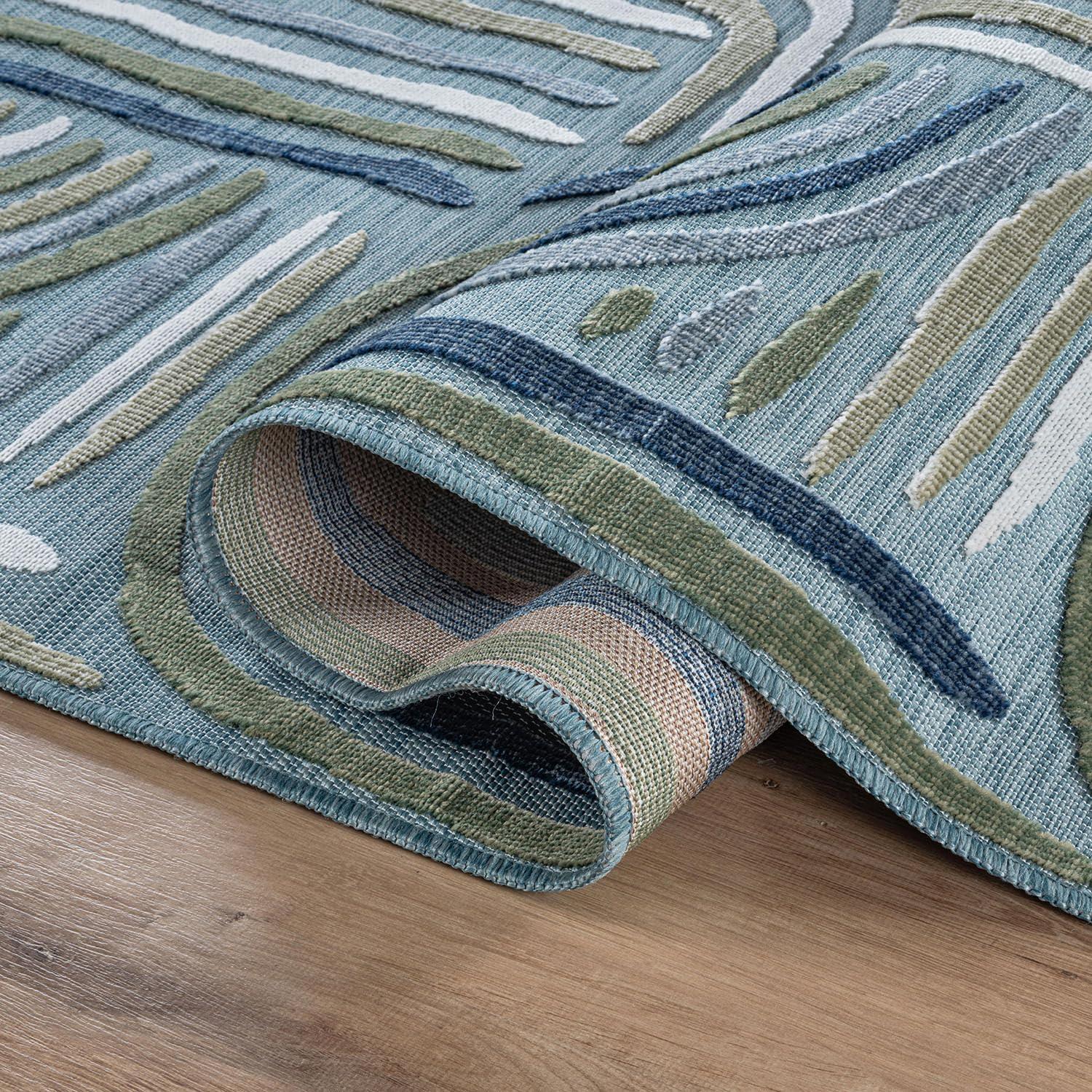 image:imageCAMILSON Indoor Outdoor Rug Navy 710x10 Leaf Tropical Botanical Area Rugs for Indoor and Outdoor patios EasyCleaning NonShedding Living Room Garden and Kitchen Washable Outside Carpet 8x103004 Aqua