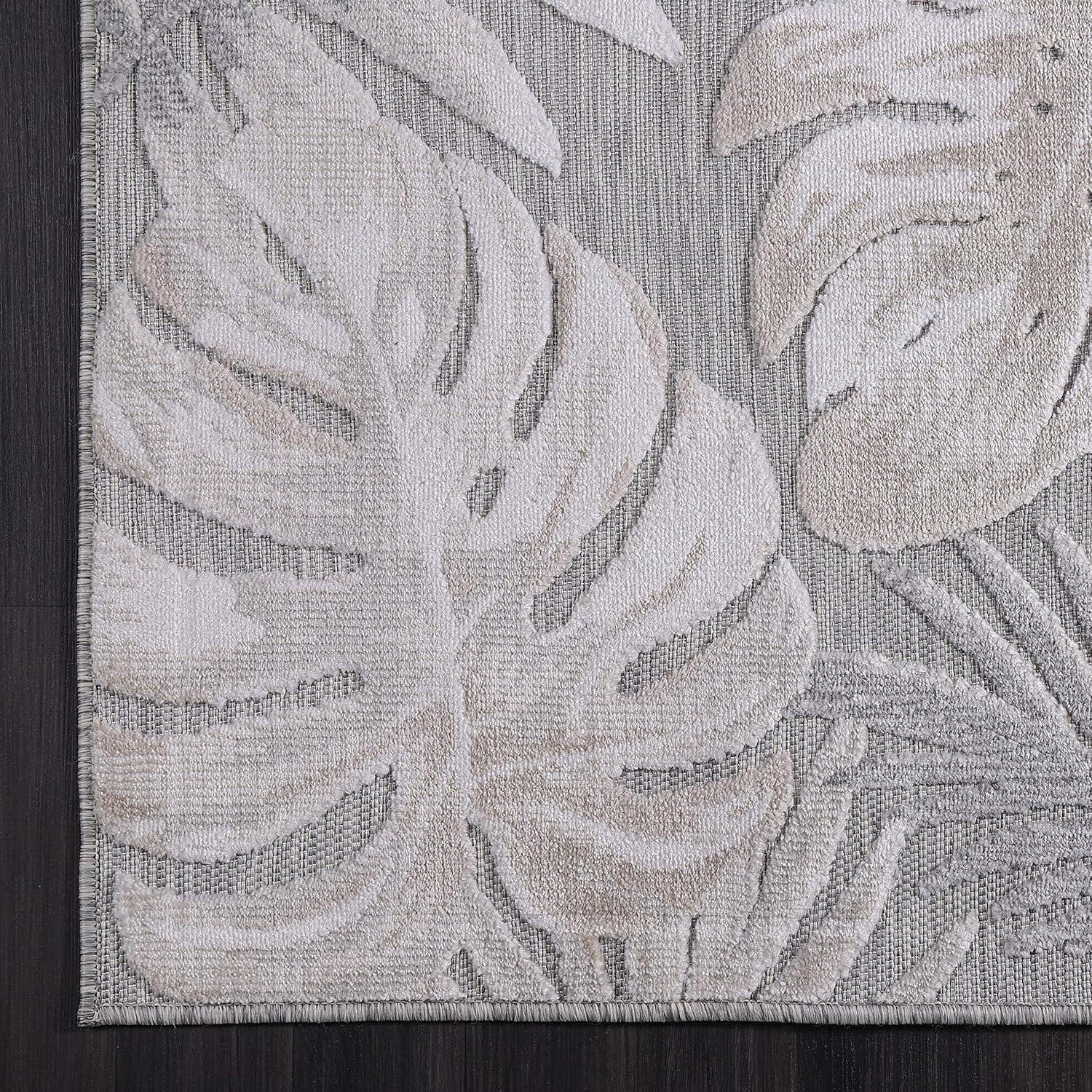 image:imageCAMILSON Indoor Outdoor Rug Navy 710x10 Leaf Tropical Botanical Area Rugs for Indoor and Outdoor patios EasyCleaning NonShedding Living Room Garden and Kitchen Washable Outside Carpet 8x103002 Beige