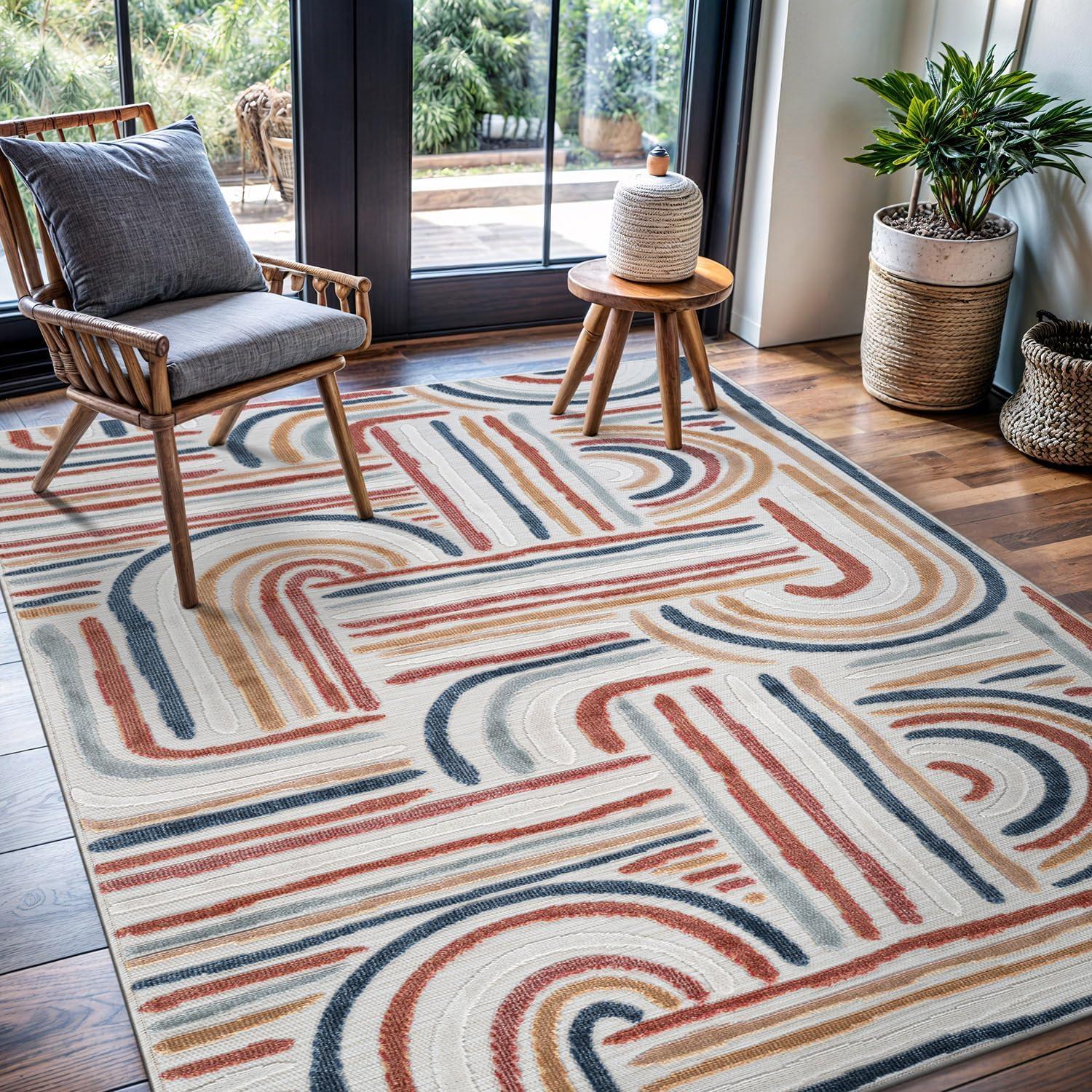 image:imageCAMILSON Indoor Outdoor Rug Navy 710x10 Leaf Tropical Botanical Area Rugs for Indoor and Outdoor patios EasyCleaning NonShedding Living Room Garden and Kitchen Washable Outside Carpet 8x103004 Multicolor