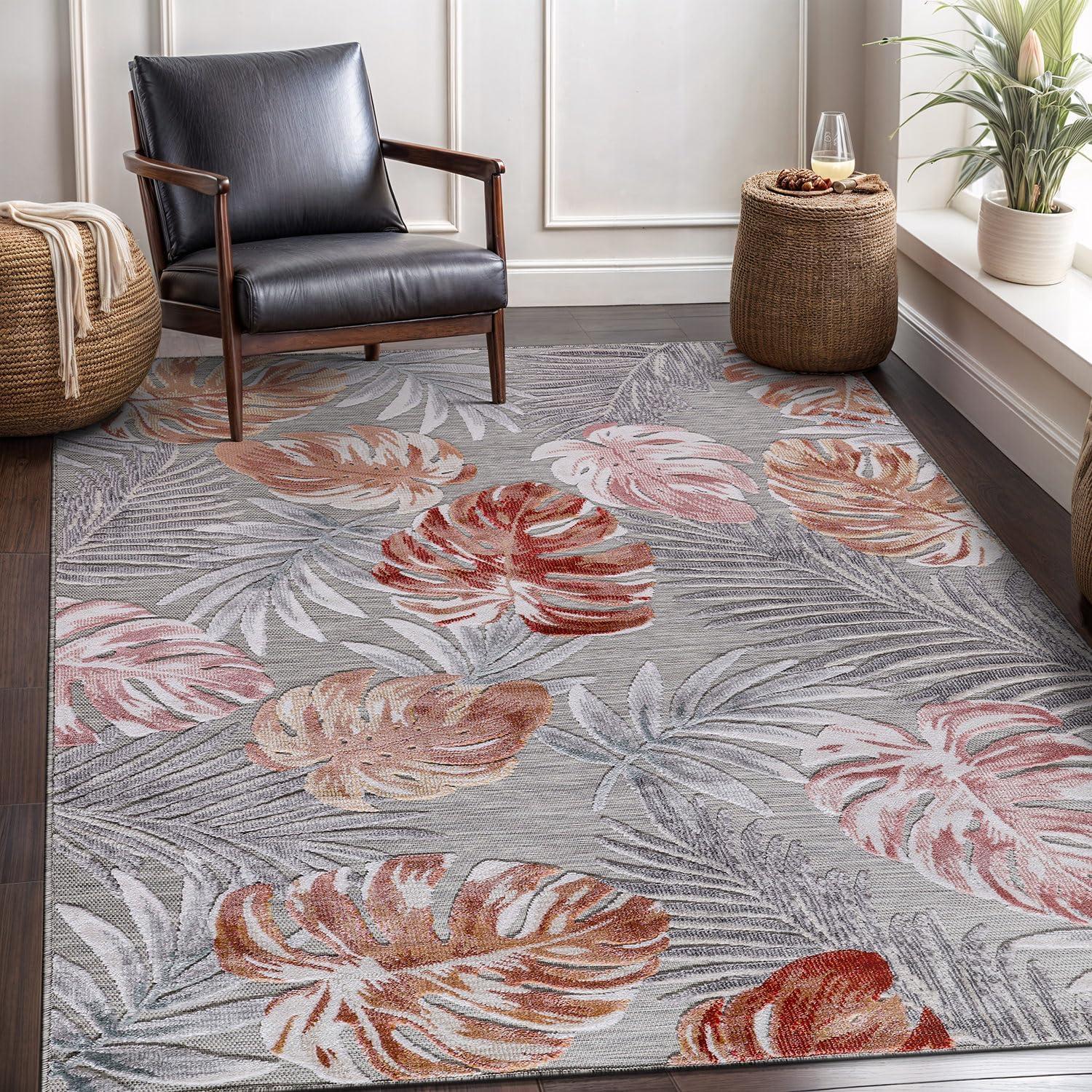 image:imageCAMILSON Indoor Outdoor Rug Navy 710x10 Leaf Tropical Botanical Area Rugs for Indoor and Outdoor patios EasyCleaning NonShedding Living Room Garden and Kitchen Washable Outside Carpet 8x103002 Multi Color