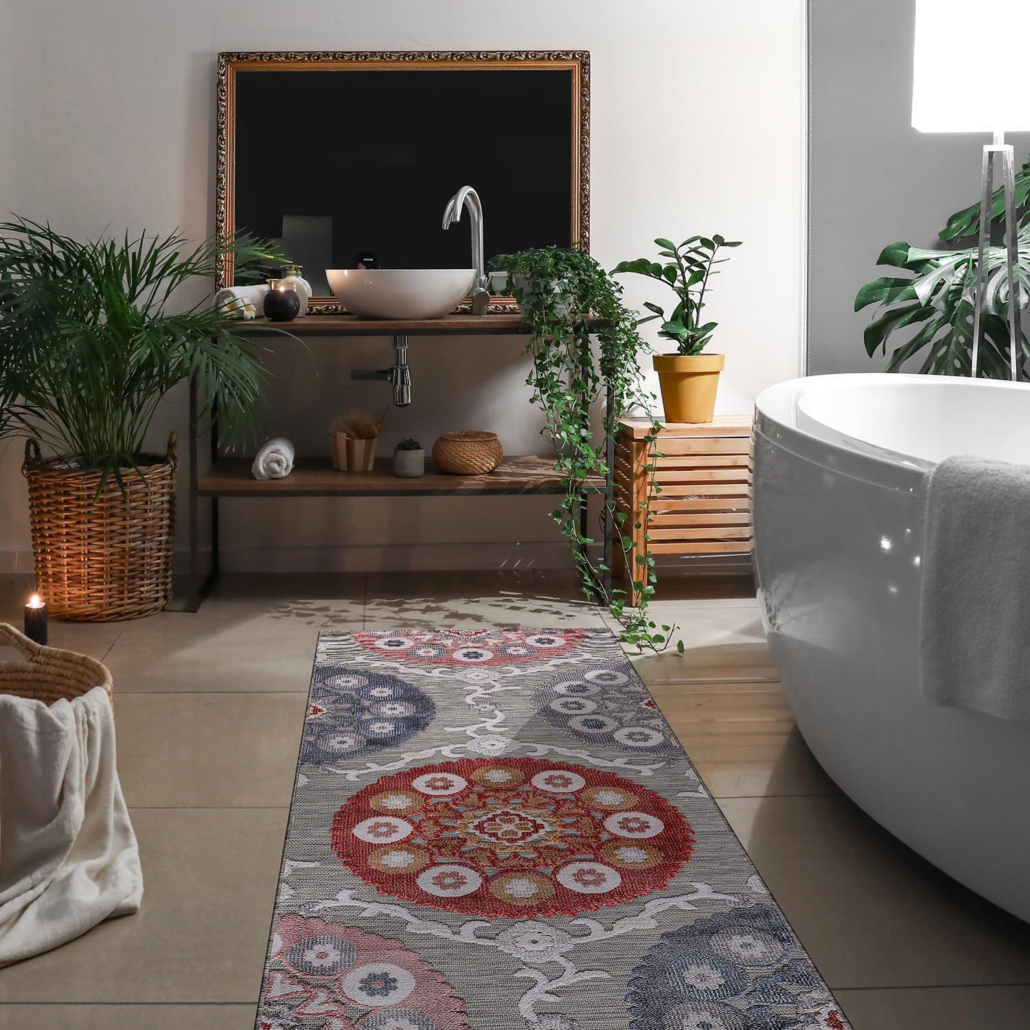 image:imageCAMILSON Indoor Outdoor Rug Navy 710x10 Leaf Tropical Botanical Area Rugs for Indoor and Outdoor patios EasyCleaning NonShedding Living Room Garden and Kitchen Washable Outside Carpet 8x103003 Multi Color