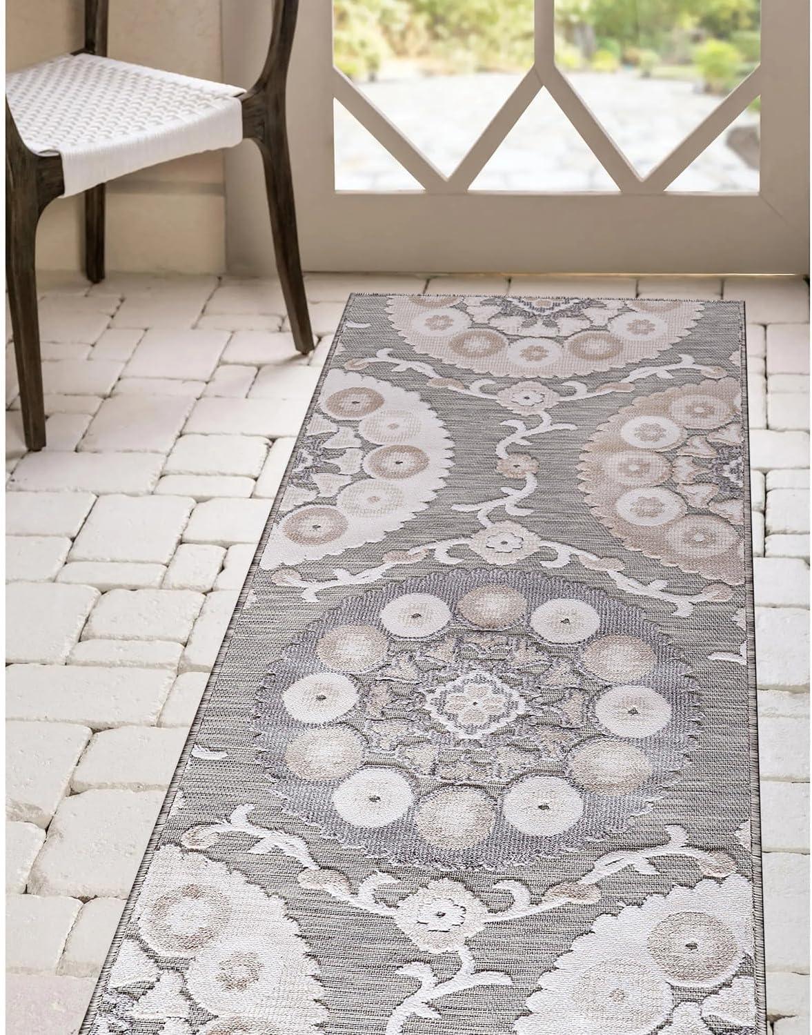 image:imageCAMILSON Indoor Outdoor Rug Navy 710x10 Leaf Tropical Botanical Area Rugs for Indoor and Outdoor patios EasyCleaning NonShedding Living Room Garden and Kitchen Washable Outside Carpet 8x103003 Beige