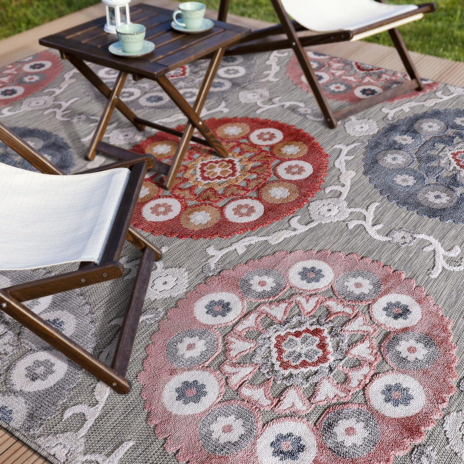 image:imageCAMILSON Indoor Outdoor Rug Navy 710x10 Leaf Tropical Botanical Area Rugs for Indoor and Outdoor patios EasyCleaning NonShedding Living Room Garden and Kitchen Washable Outside Carpet 8x103003 Multi Color
