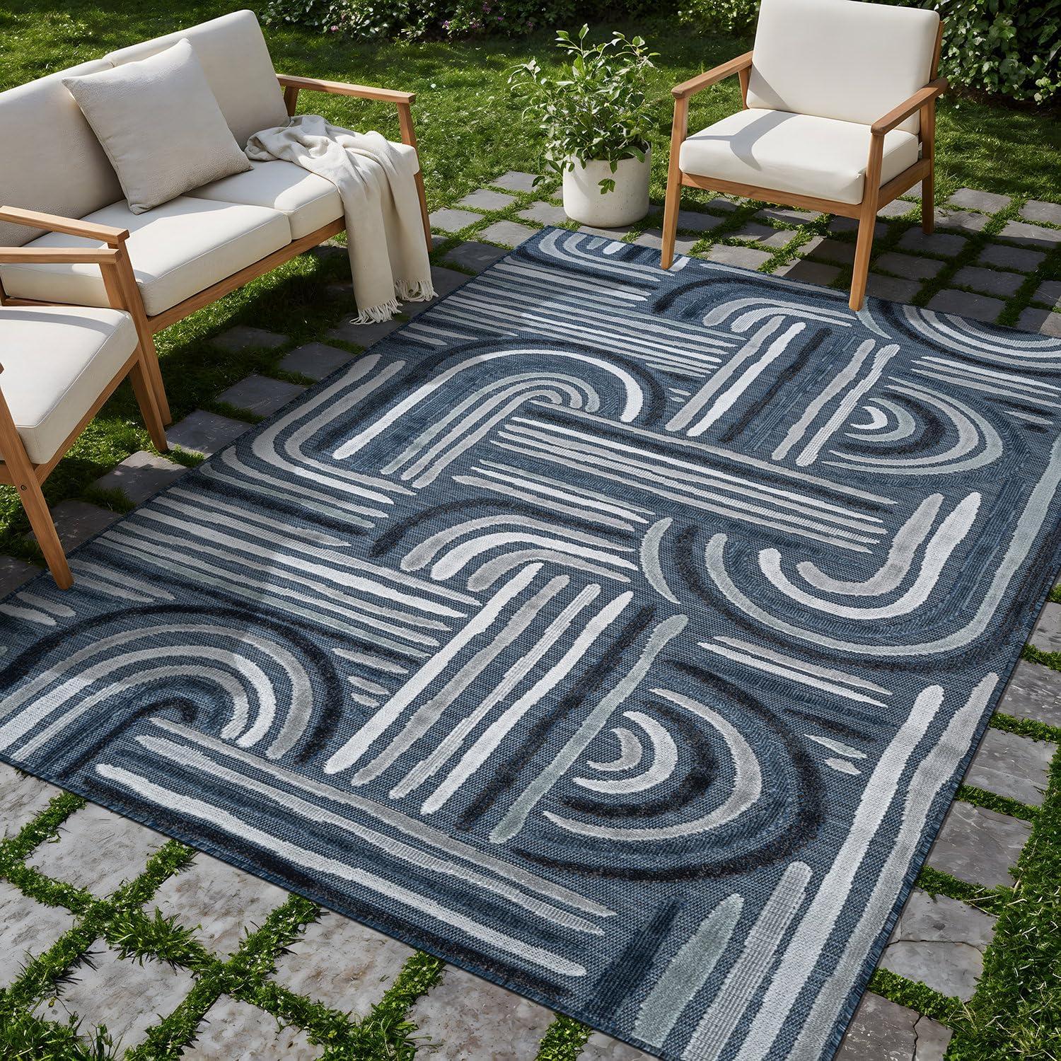 image:imageCAMILSON Indoor Outdoor Rug Navy 710x10 Leaf Tropical Botanical Area Rugs for Indoor and Outdoor patios EasyCleaning NonShedding Living Room Garden and Kitchen Washable Outside Carpet 8x103004 Navy