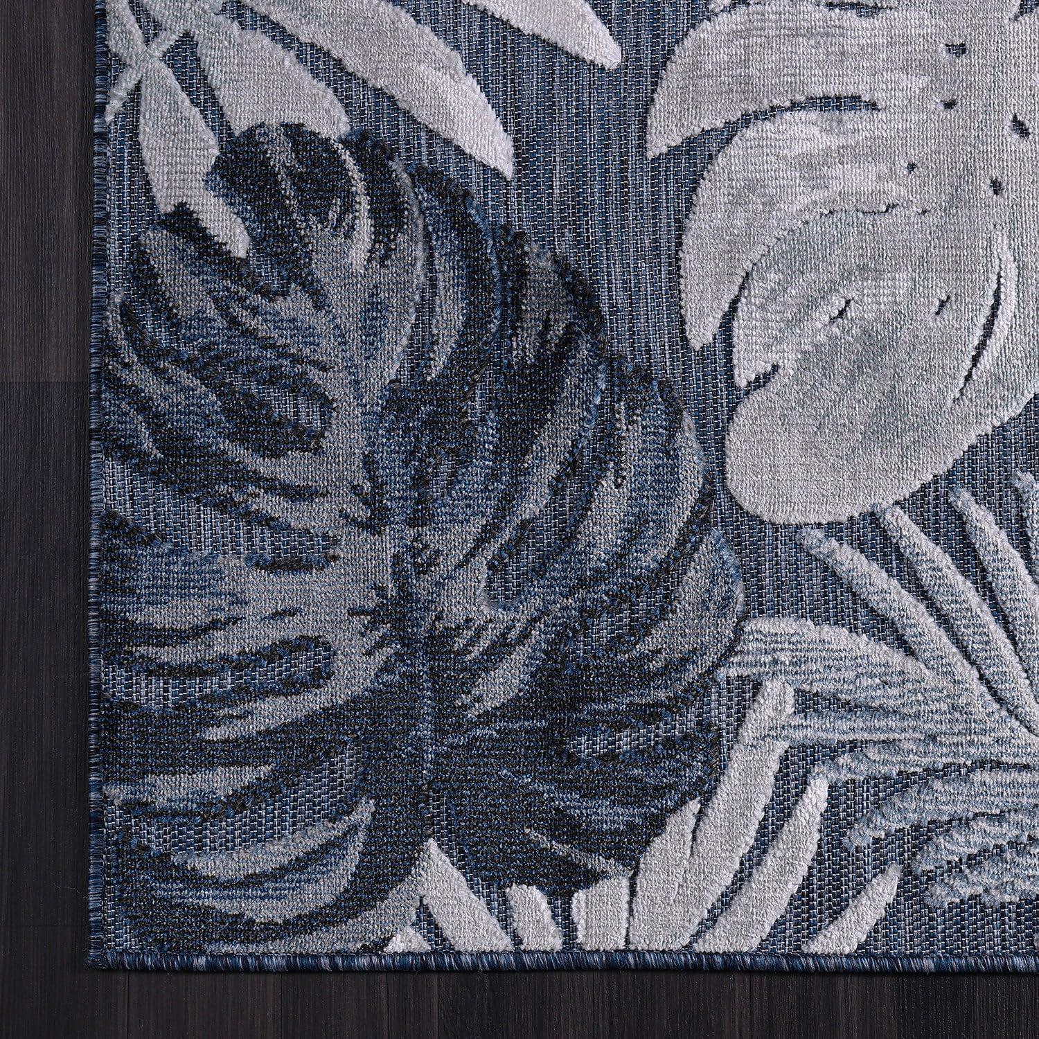 image:imageCAMILSON Indoor Outdoor Rug Navy 710x10 Leaf Tropical Botanical Area Rugs for Indoor and Outdoor patios EasyCleaning NonShedding Living Room Garden and Kitchen Washable Outside Carpet 8x103002 Navy
