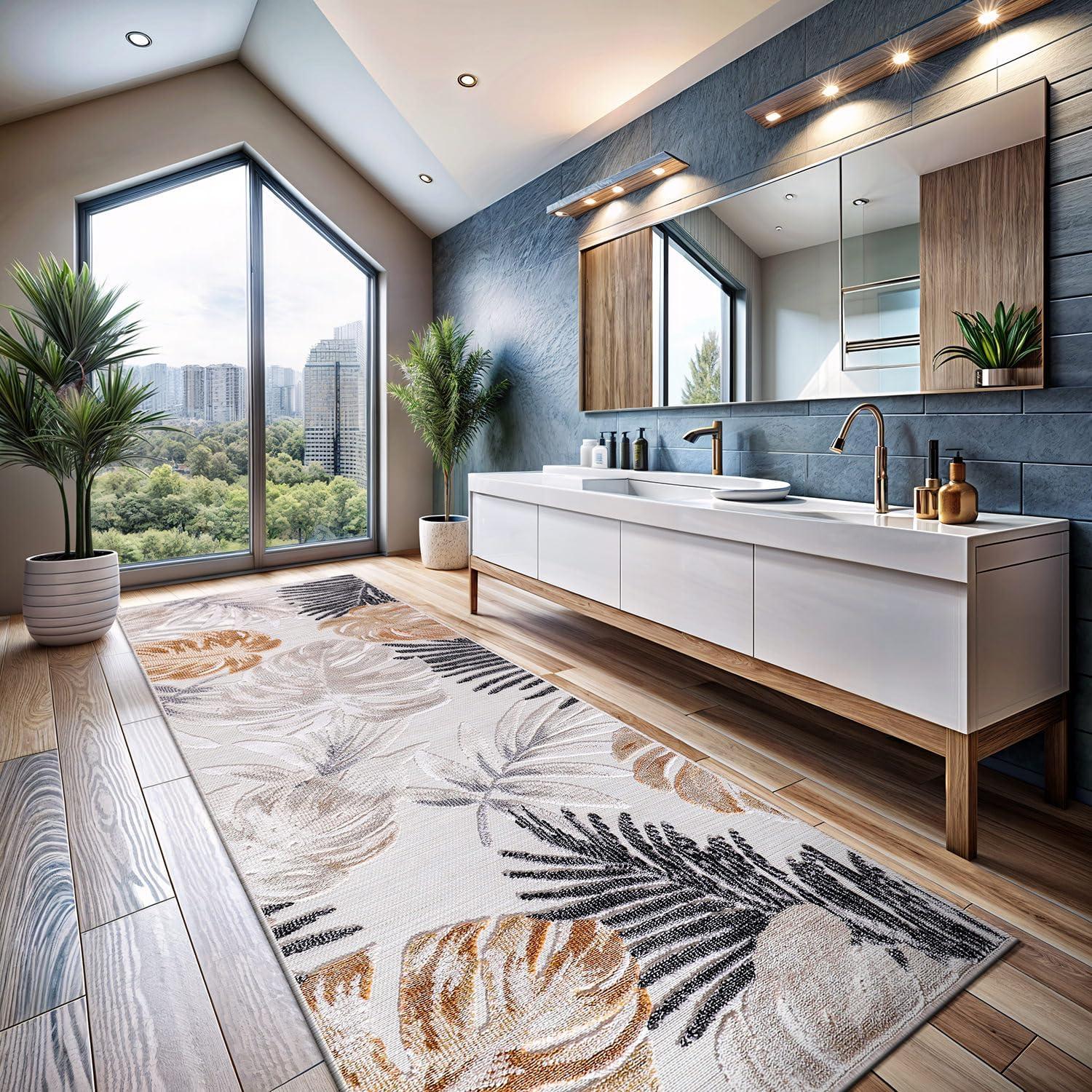 image:imageCAMILSON Indoor Outdoor Rug Navy 710x10 Leaf Tropical Botanical Area Rugs for Indoor and Outdoor patios EasyCleaning NonShedding Living Room Garden and Kitchen Washable Outside Carpet 8x103002 Yellow