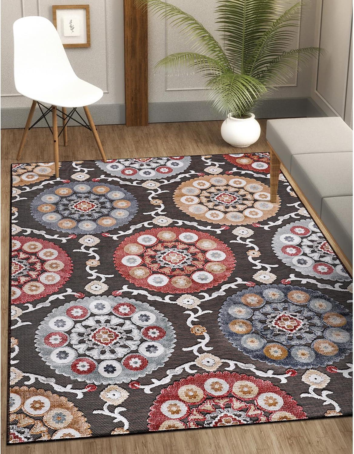 image:imageCAMILSON Indoor Outdoor Rug Navy 710x10 Leaf Tropical Botanical Area Rugs for Indoor and Outdoor patios EasyCleaning NonShedding Living Room Garden and Kitchen Washable Outside Carpet 8x103003 Brown