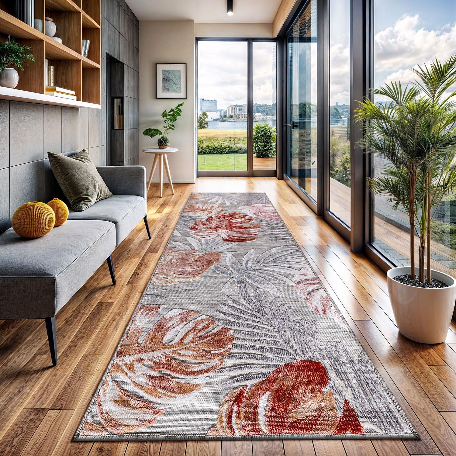image:imageCAMILSON Indoor Outdoor Rug Navy 710x10 Leaf Tropical Botanical Area Rugs for Indoor and Outdoor patios EasyCleaning NonShedding Living Room Garden and Kitchen Washable Outside Carpet 8x103002 Multi Color