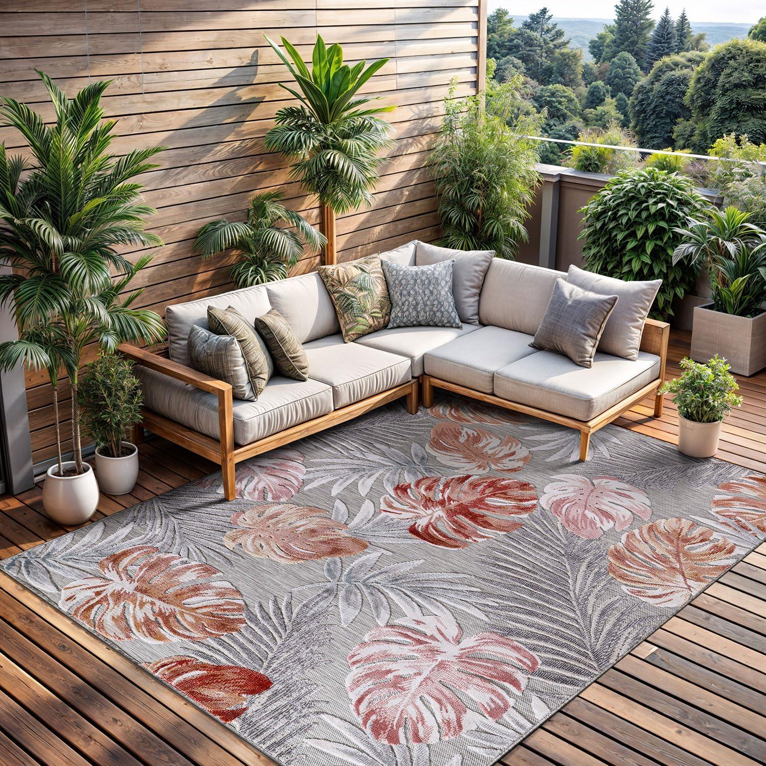 image:imageCAMILSON Indoor Outdoor Rug Navy 710x10 Leaf Tropical Botanical Area Rugs for Indoor and Outdoor patios EasyCleaning NonShedding Living Room Garden and Kitchen Washable Outside Carpet 8x103002 Multi Color
