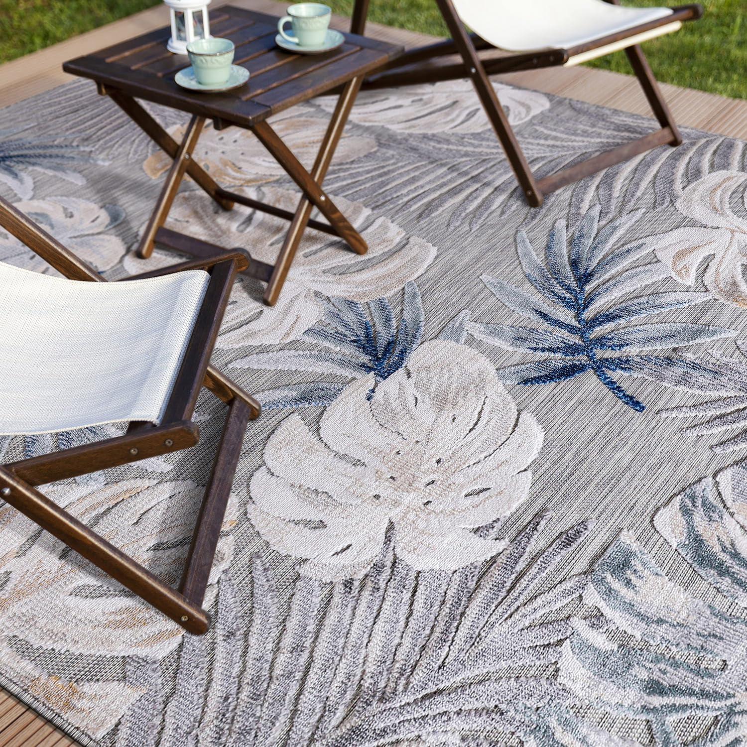 image:imageCAMILSON Indoor Outdoor Rug Navy 710x10 Leaf Tropical Botanical Area Rugs for Indoor and Outdoor patios EasyCleaning NonShedding Living Room Garden and Kitchen Washable Outside Carpet 8x103002 Blue