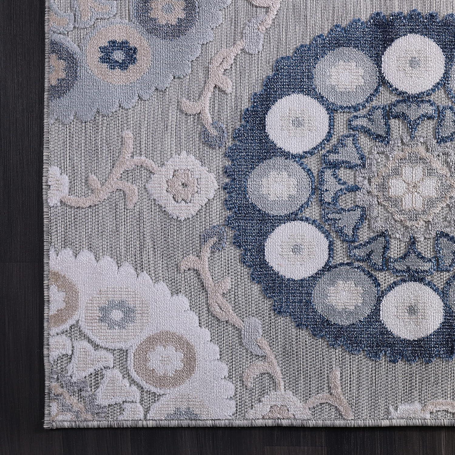 image:imageCAMILSON Indoor Outdoor Rug Navy 710x10 Leaf Tropical Botanical Area Rugs for Indoor and Outdoor patios EasyCleaning NonShedding Living Room Garden and Kitchen Washable Outside Carpet 8x103003 Blue