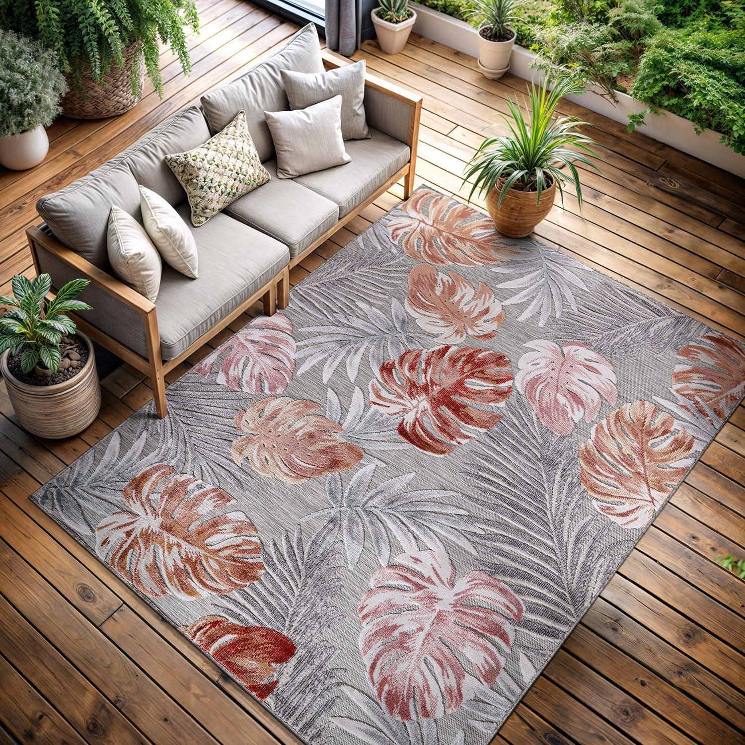image:imageCAMILSON Indoor Outdoor Rug Navy 710x10 Leaf Tropical Botanical Area Rugs for Indoor and Outdoor patios EasyCleaning NonShedding Living Room Garden and Kitchen Washable Outside Carpet 8x103002 Multi Color