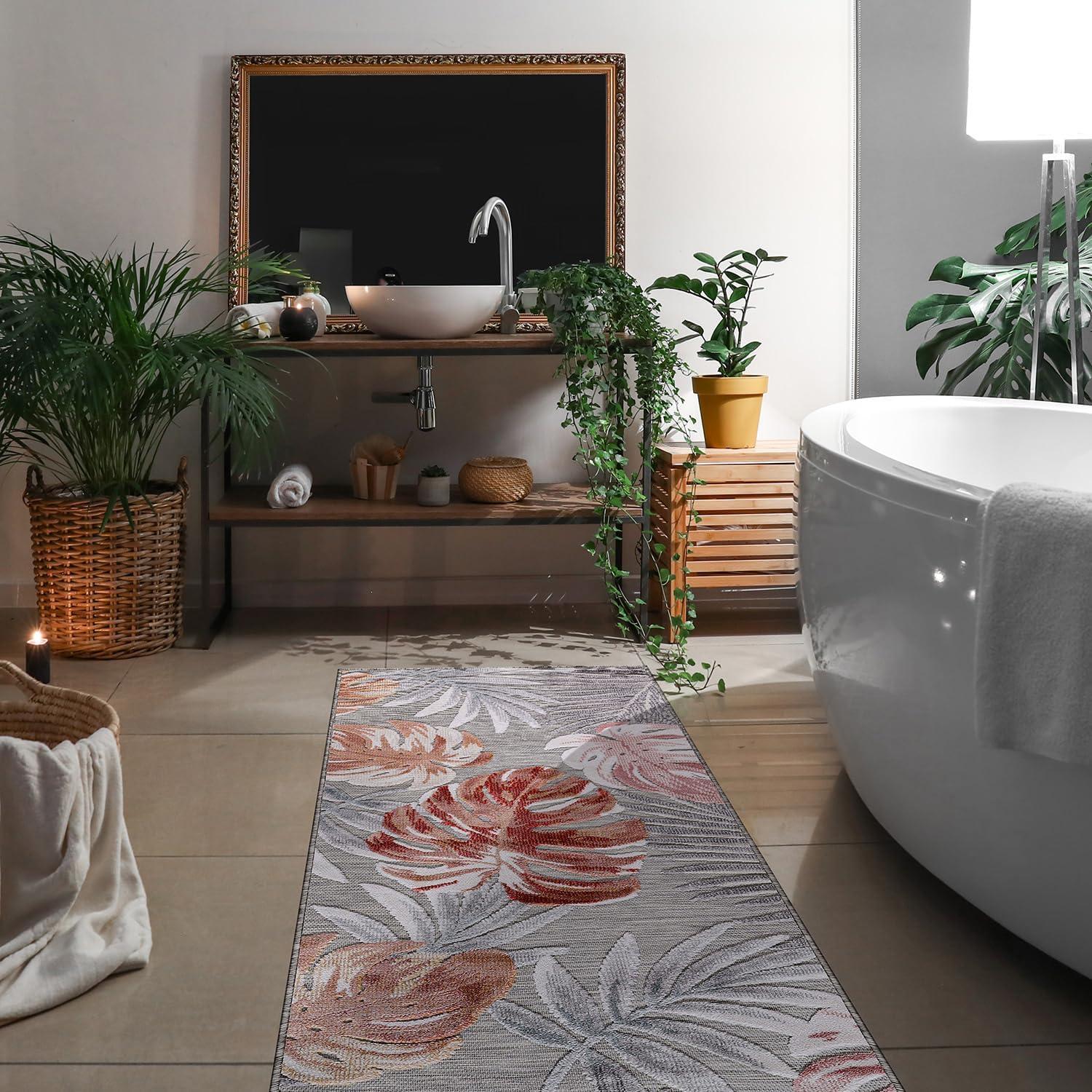 image:imageCAMILSON Indoor Outdoor Rug Navy 710x10 Leaf Tropical Botanical Area Rugs for Indoor and Outdoor patios EasyCleaning NonShedding Living Room Garden and Kitchen Washable Outside Carpet 8x103002 Multi Color