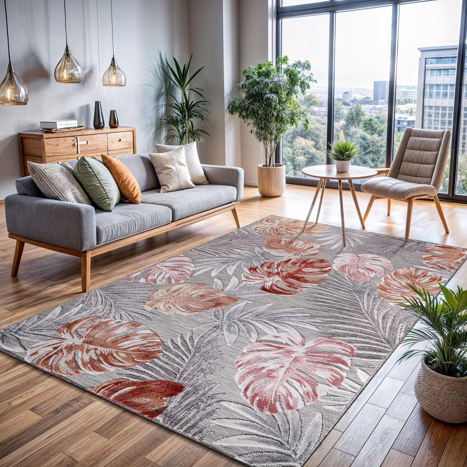 image:imageCAMILSON Indoor Outdoor Rug Navy 710x10 Leaf Tropical Botanical Area Rugs for Indoor and Outdoor patios EasyCleaning NonShedding Living Room Garden and Kitchen Washable Outside Carpet 8x103002 Multi Color