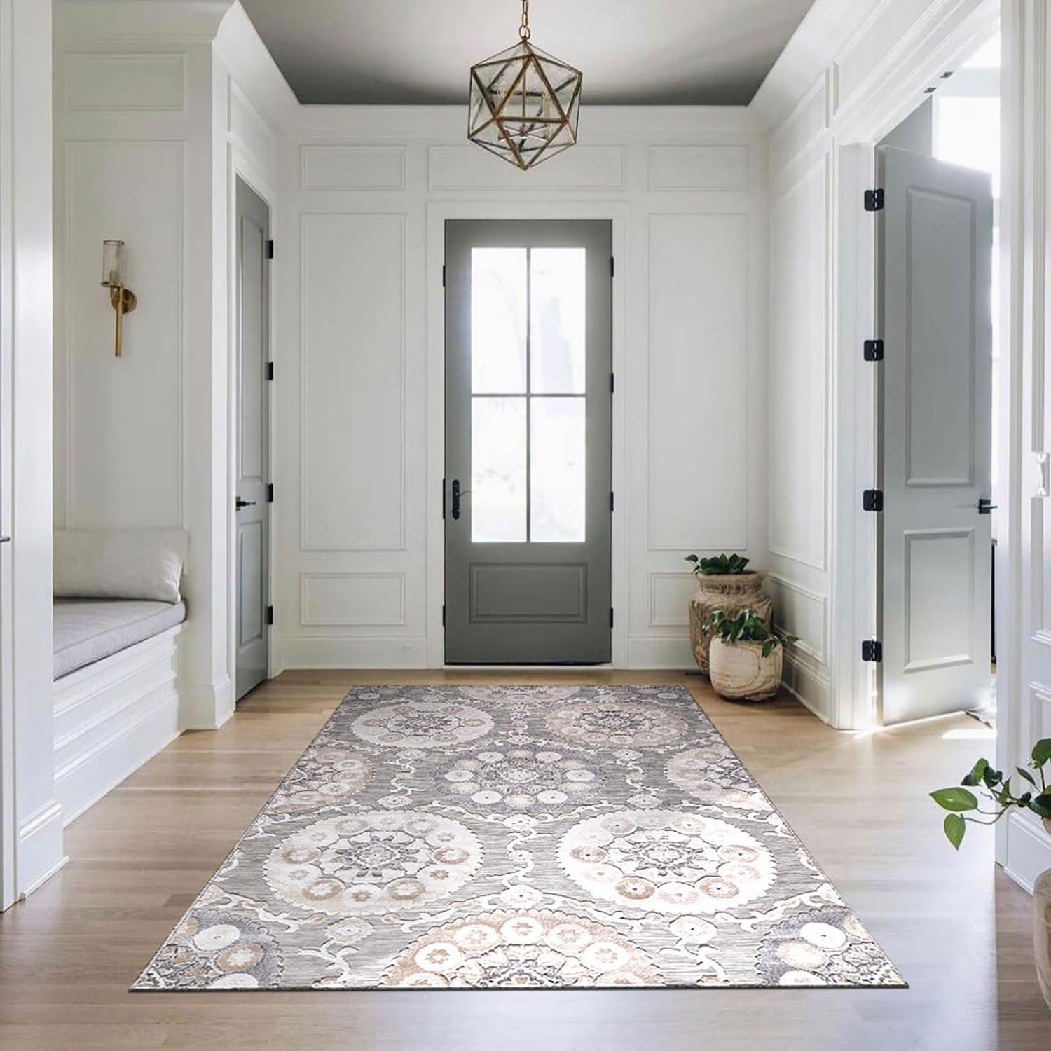 image:imageCAMILSON Indoor Outdoor Rug Navy 710x10 Leaf Tropical Botanical Area Rugs for Indoor and Outdoor patios EasyCleaning NonShedding Living Room Garden and Kitchen Washable Outside Carpet 8x103003 Beige