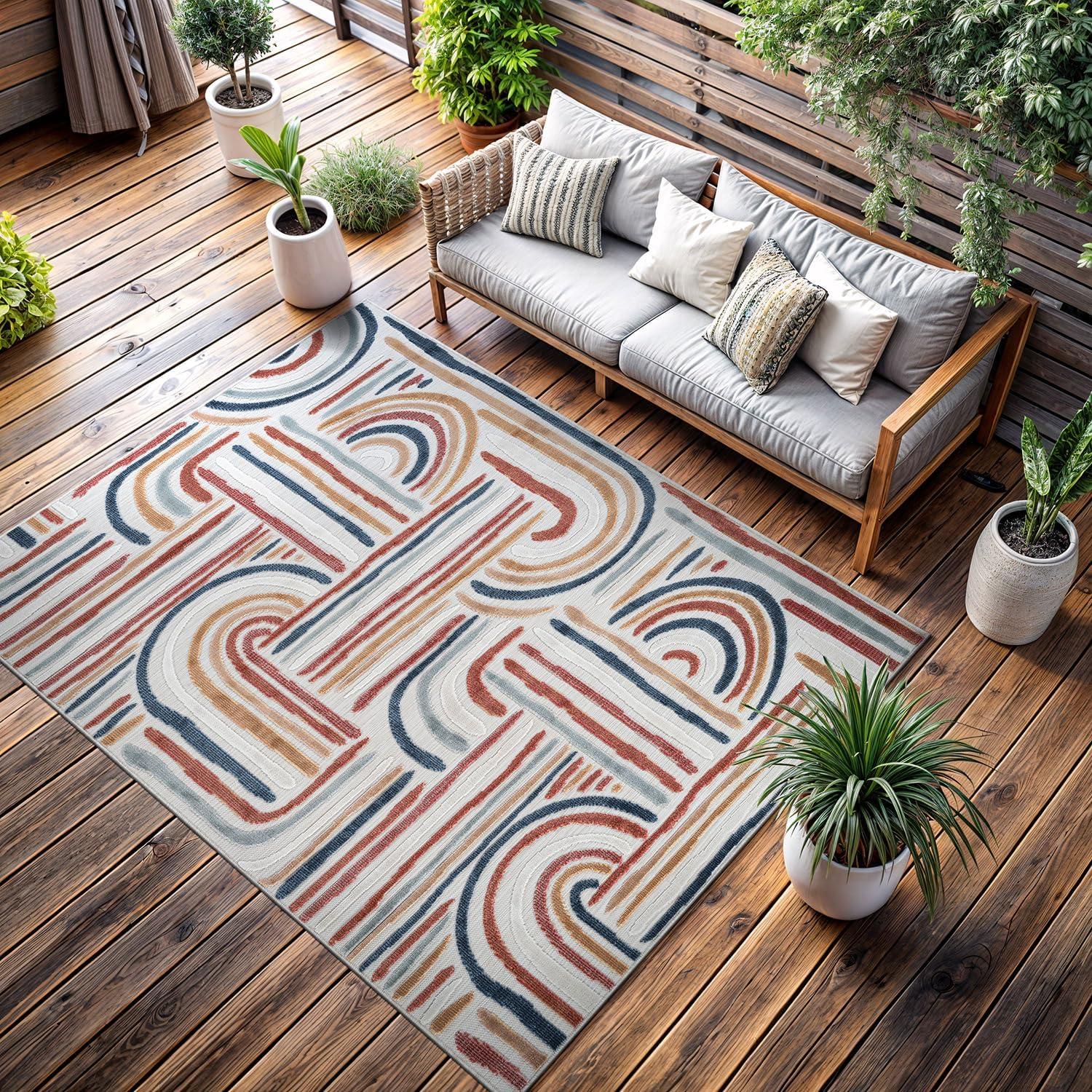 image:imageCAMILSON Indoor Outdoor Rug Navy 710x10 Leaf Tropical Botanical Area Rugs for Indoor and Outdoor patios EasyCleaning NonShedding Living Room Garden and Kitchen Washable Outside Carpet 8x103004 Multicolor