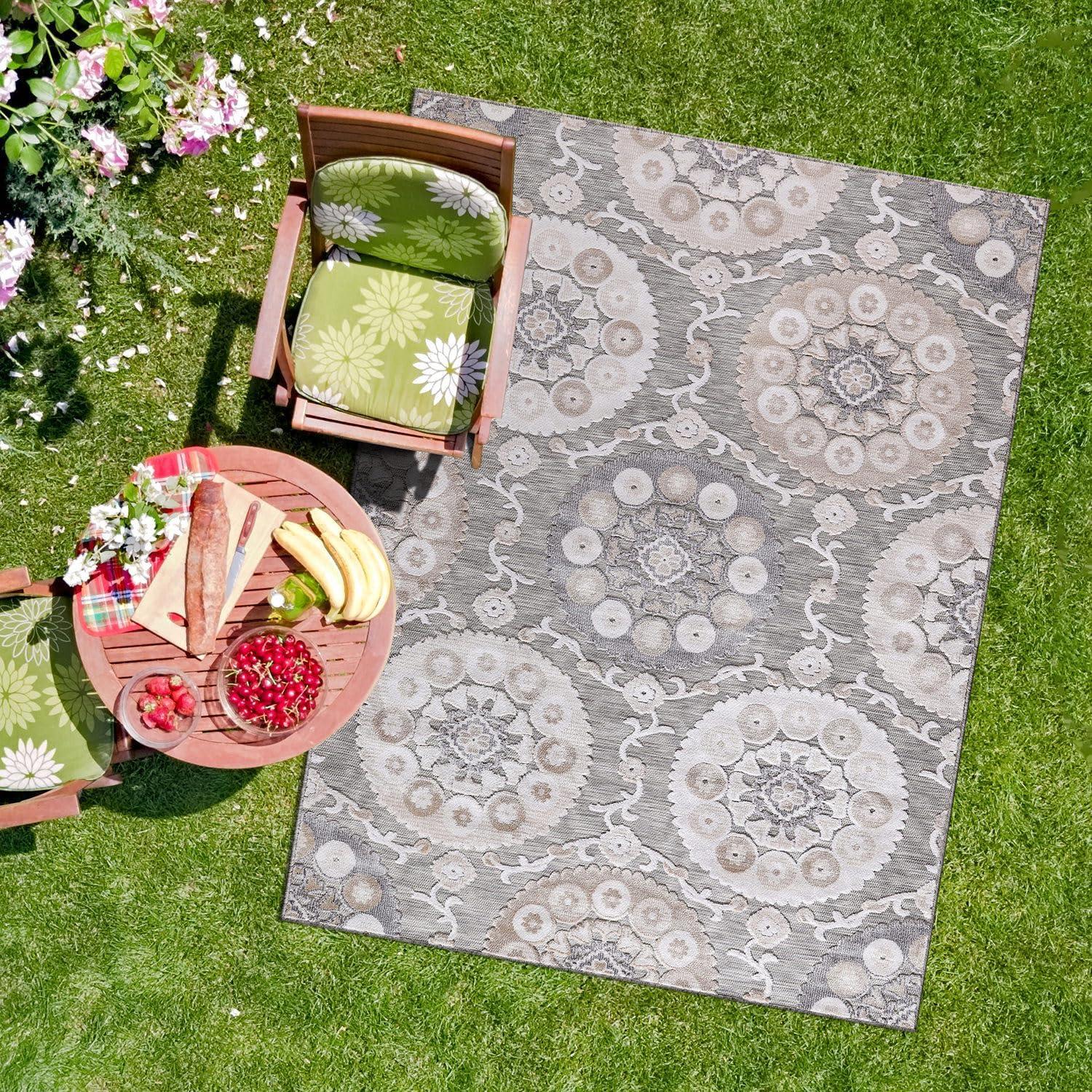 image:imageCAMILSON Indoor Outdoor Rug Navy 710x10 Leaf Tropical Botanical Area Rugs for Indoor and Outdoor patios EasyCleaning NonShedding Living Room Garden and Kitchen Washable Outside Carpet 8x103003 Beige