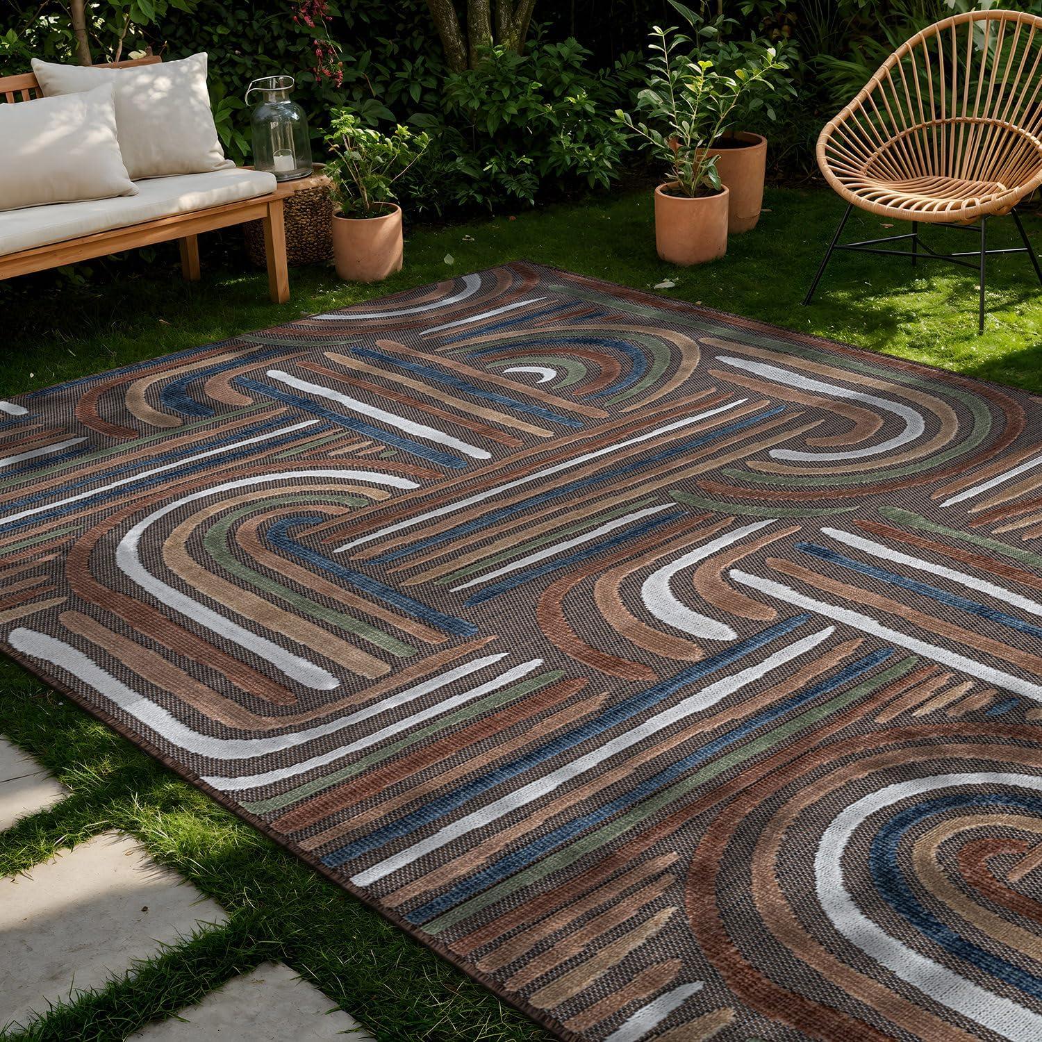 image:imageCAMILSON Indoor Outdoor Rug Navy 710x10 Leaf Tropical Botanical Area Rugs for Indoor and Outdoor patios EasyCleaning NonShedding Living Room Garden and Kitchen Washable Outside Carpet 8x103004 Brown