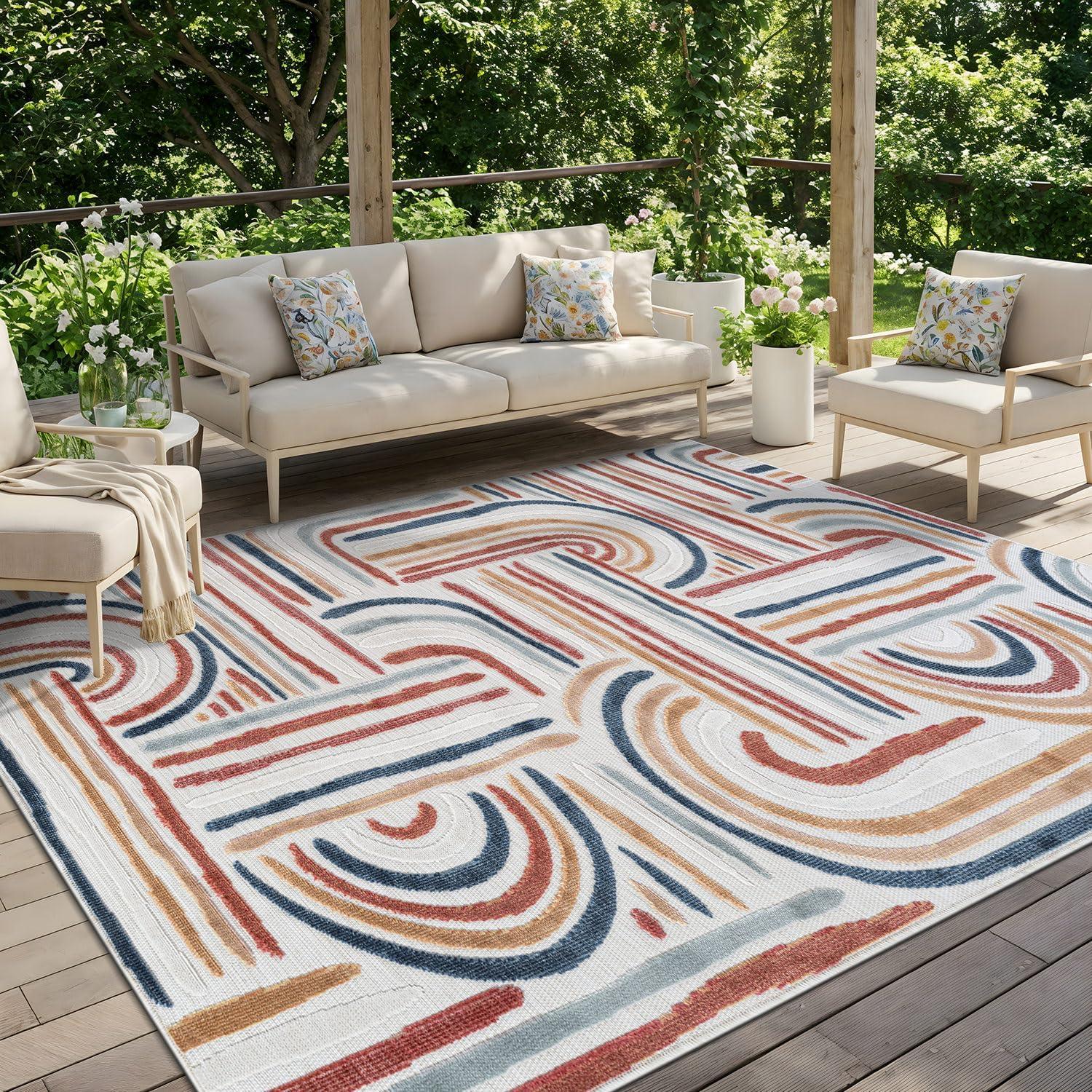 image:imageCAMILSON Indoor Outdoor Rug Navy 710x10 Leaf Tropical Botanical Area Rugs for Indoor and Outdoor patios EasyCleaning NonShedding Living Room Garden and Kitchen Washable Outside Carpet 8x103004 Multicolor