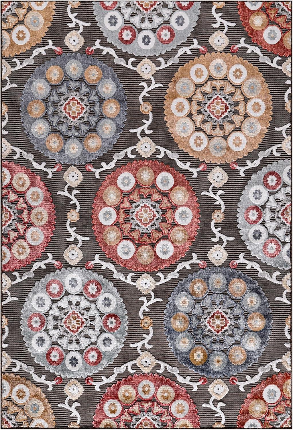 image:imageCAMILSON Indoor Outdoor Rug Navy 710x10 Leaf Tropical Botanical Area Rugs for Indoor and Outdoor patios EasyCleaning NonShedding Living Room Garden and Kitchen Washable Outside Carpet 8x103003 Brown
