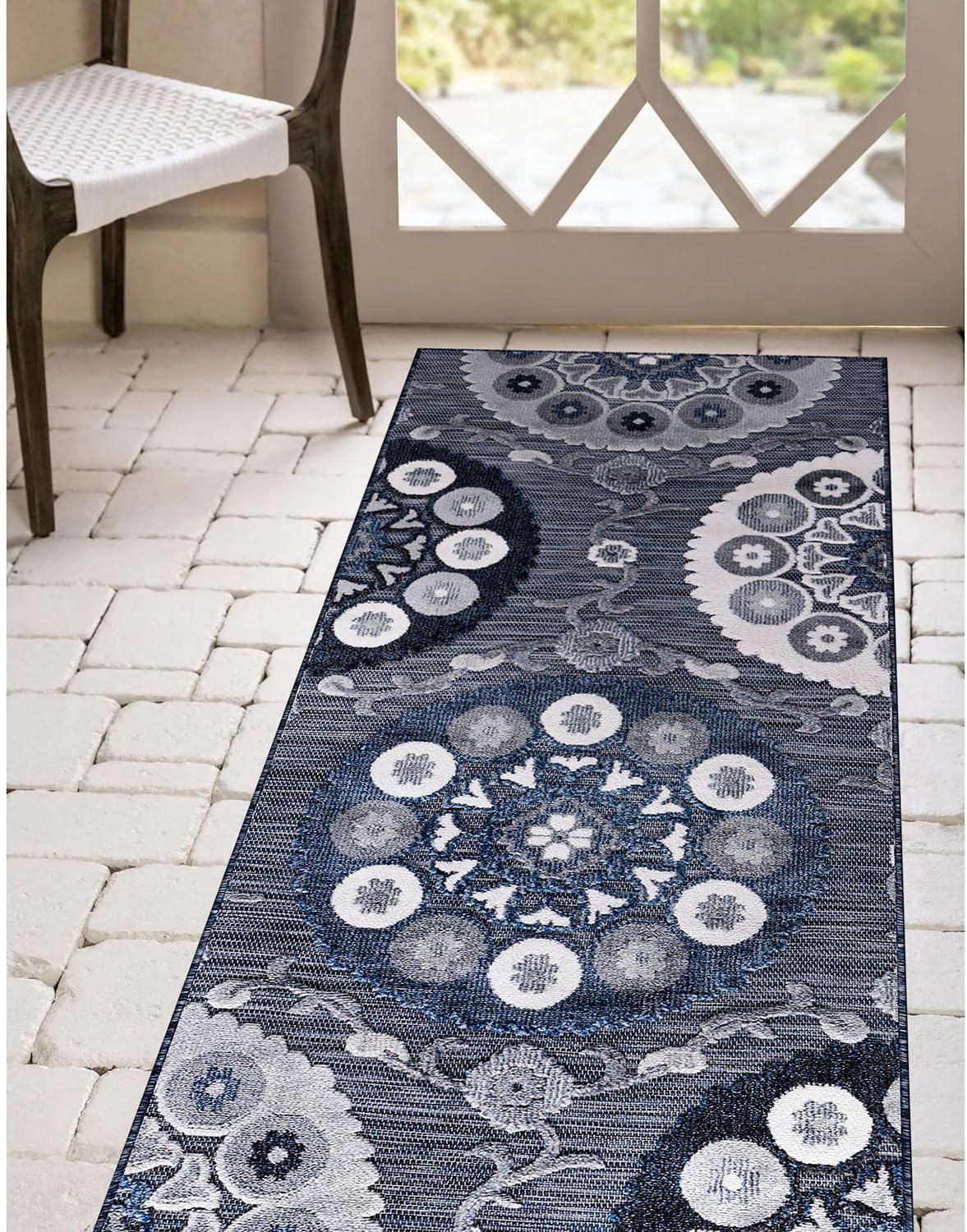 image:imageCAMILSON Indoor Outdoor Rug Navy 710x10 Leaf Tropical Botanical Area Rugs for Indoor and Outdoor patios EasyCleaning NonShedding Living Room Garden and Kitchen Washable Outside Carpet 8x103003 Navy