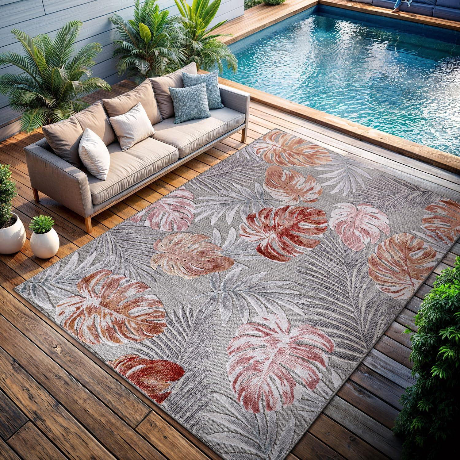 image:imageCAMILSON Indoor Outdoor Rug Navy 710x10 Leaf Tropical Botanical Area Rugs for Indoor and Outdoor patios EasyCleaning NonShedding Living Room Garden and Kitchen Washable Outside Carpet 8x103002 Multi Color