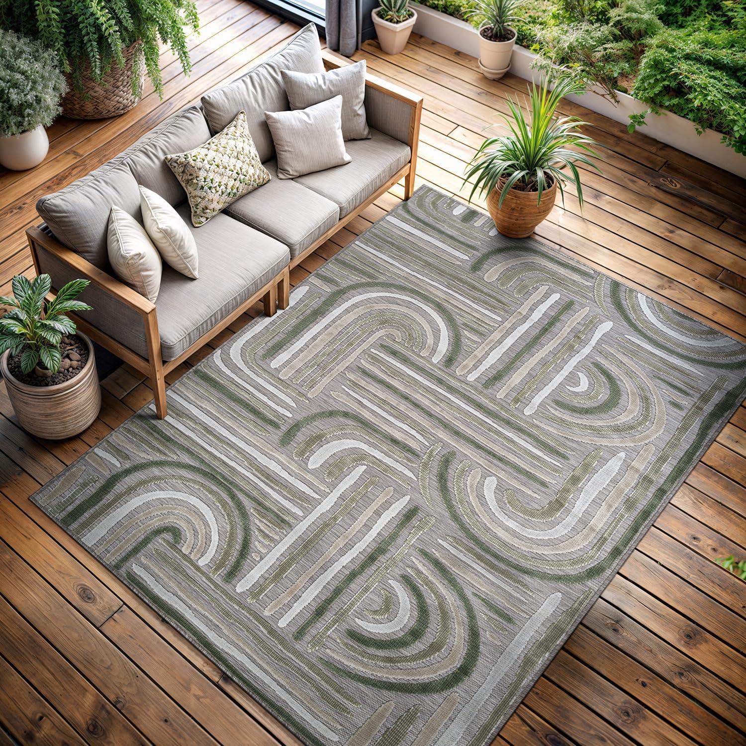 image:imageCAMILSON Indoor Outdoor Rug Navy 710x10 Leaf Tropical Botanical Area Rugs for Indoor and Outdoor patios EasyCleaning NonShedding Living Room Garden and Kitchen Washable Outside Carpet 8x103004 Beige