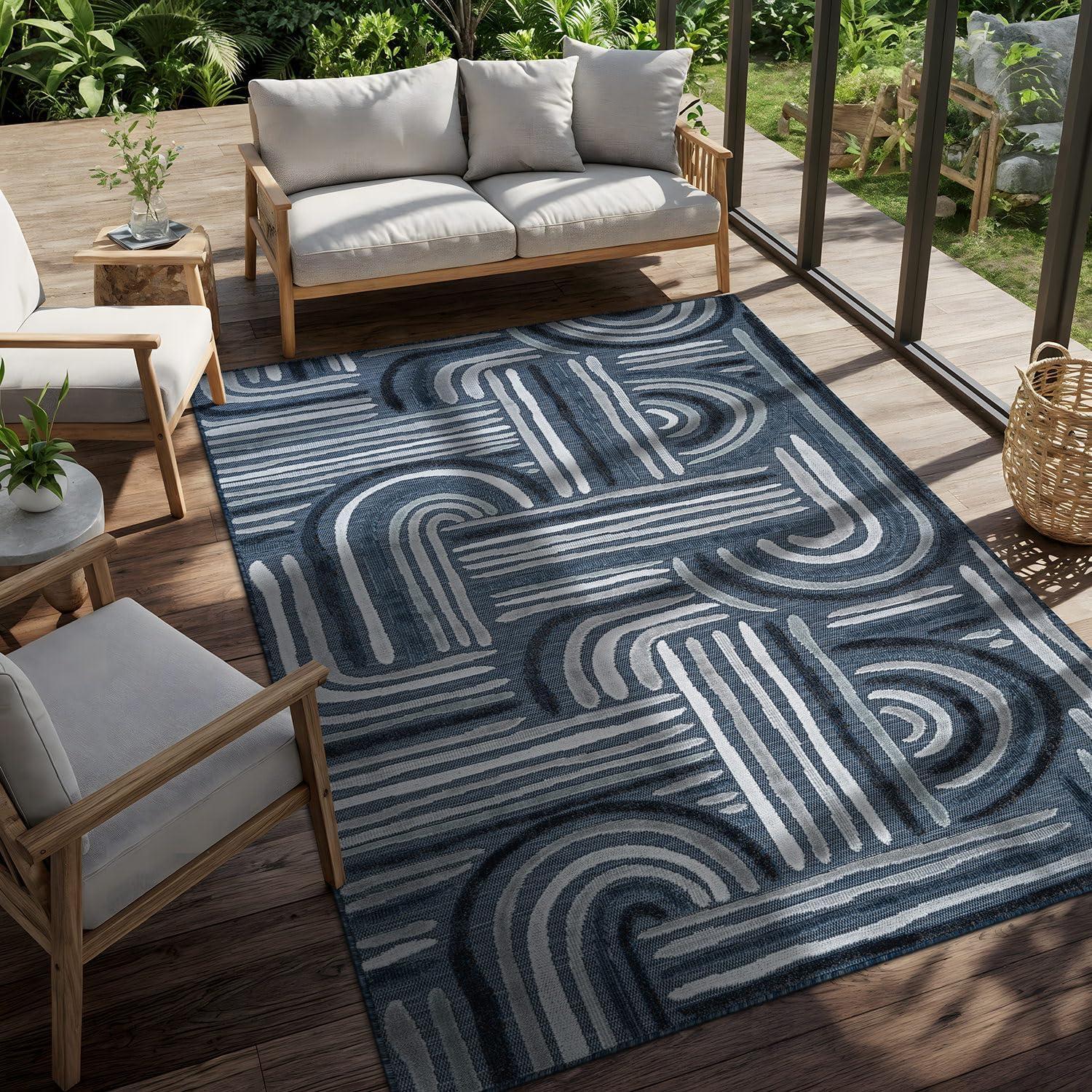image:imageCAMILSON Indoor Outdoor Rug Navy 710x10 Leaf Tropical Botanical Area Rugs for Indoor and Outdoor patios EasyCleaning NonShedding Living Room Garden and Kitchen Washable Outside Carpet 8x103004 Navy
