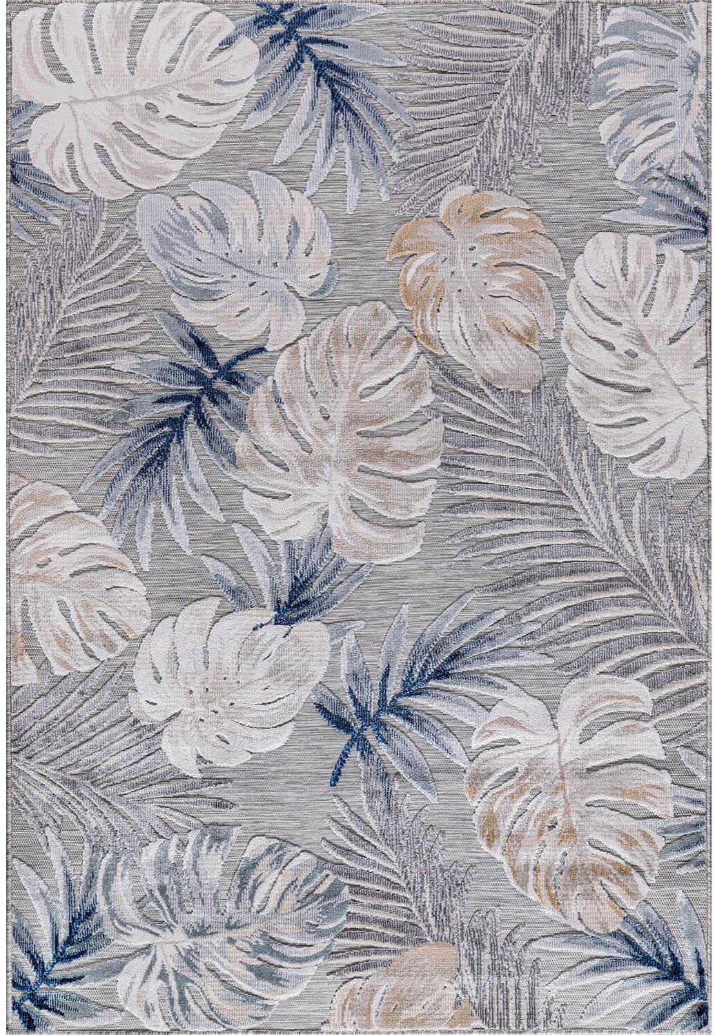 image:imageCAMILSON Indoor Outdoor Rug Navy 710x10 Leaf Tropical Botanical Area Rugs for Indoor and Outdoor patios EasyCleaning NonShedding Living Room Garden and Kitchen Washable Outside Carpet 8x103002 Blue