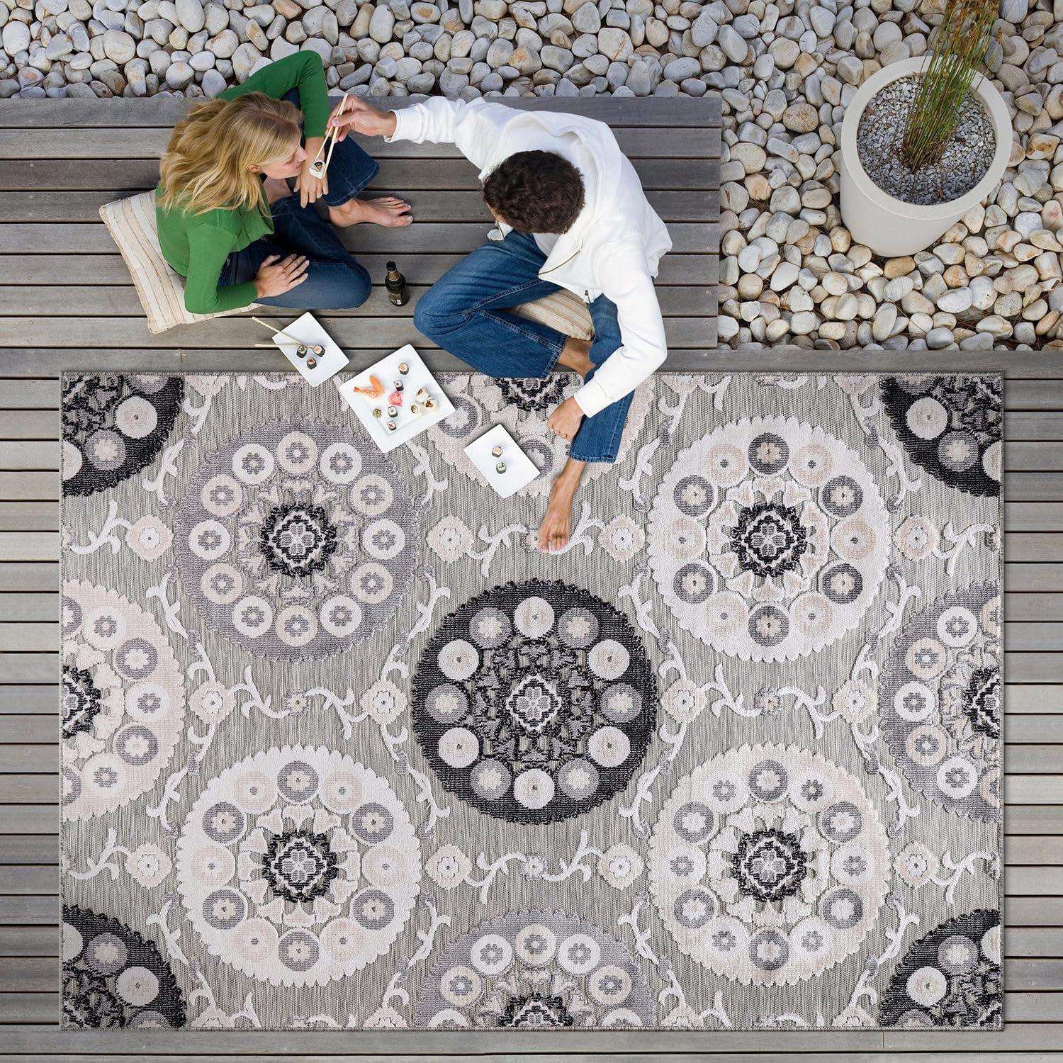 image:imageCAMILSON Indoor Outdoor Rug Navy 710x10 Leaf Tropical Botanical Area Rugs for Indoor and Outdoor patios EasyCleaning NonShedding Living Room Garden and Kitchen Washable Outside Carpet 8x103003 Gray